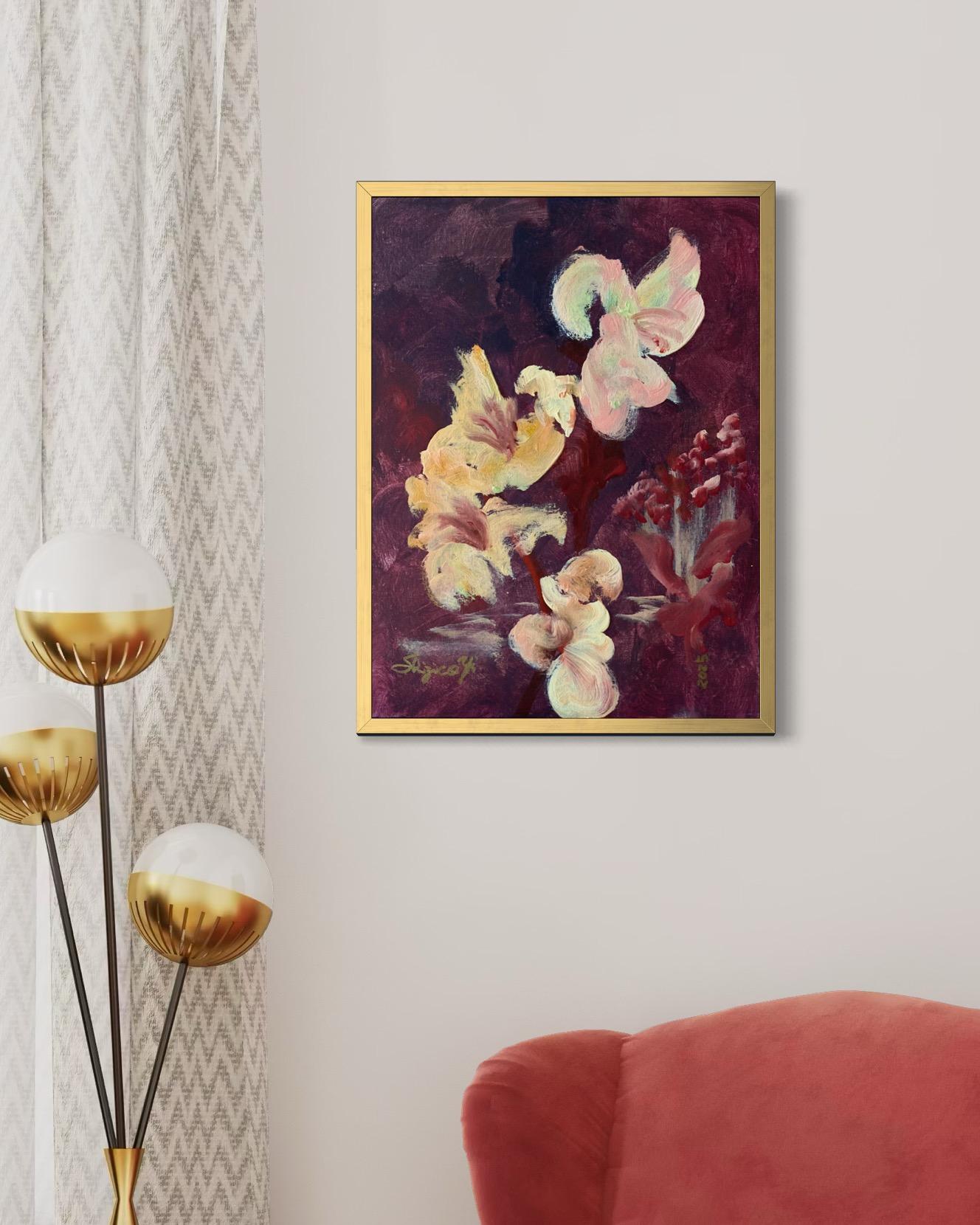 Original 3 Schwestern-Triptychon-Britischer Preisträger-Gladiolen-Dahlien-Elderberry im Angebot 3