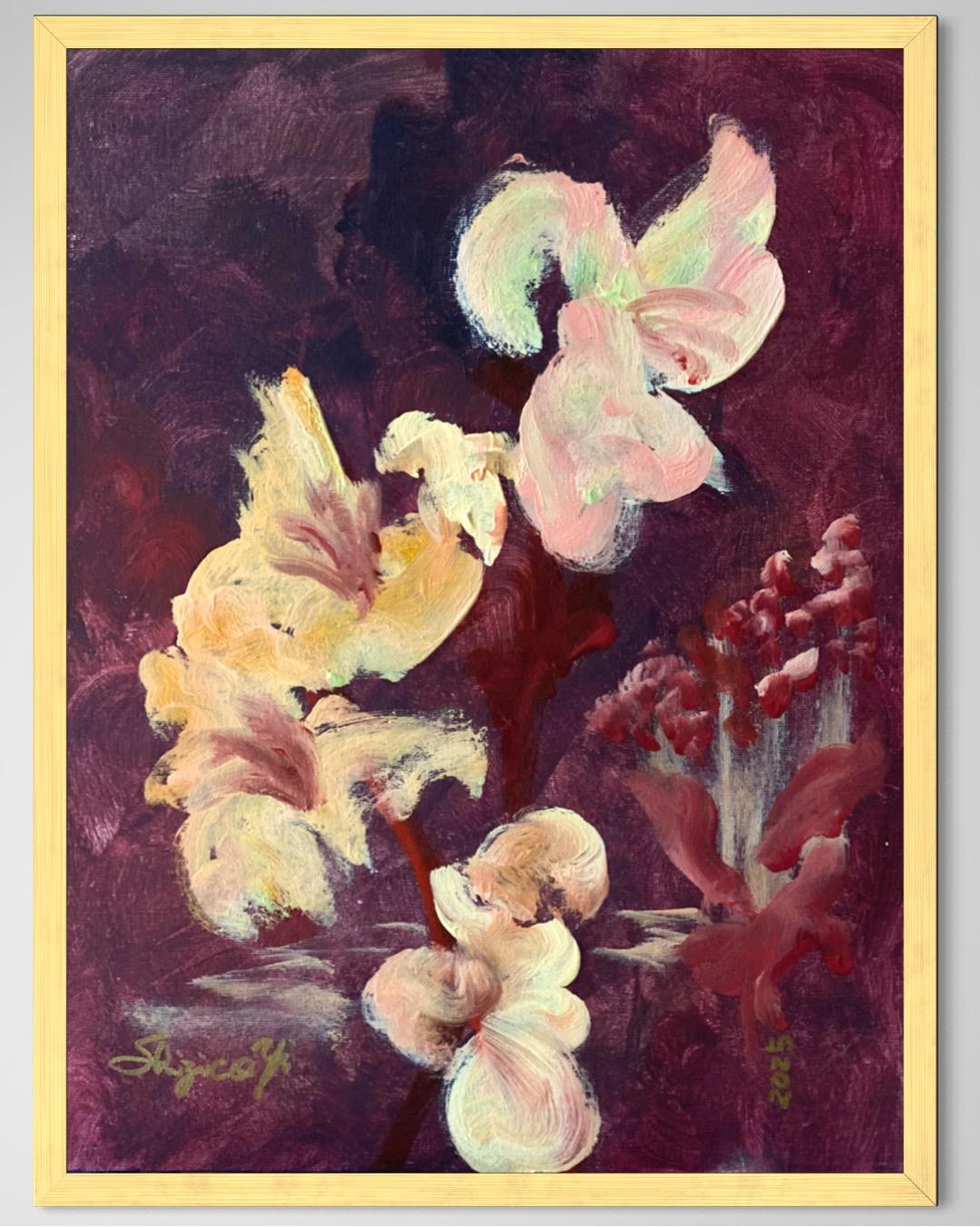 Original 3 Schwestern-Triptychon-Britischer Preisträger-Gladiolen-Dahlien-Elderberry im Angebot 2