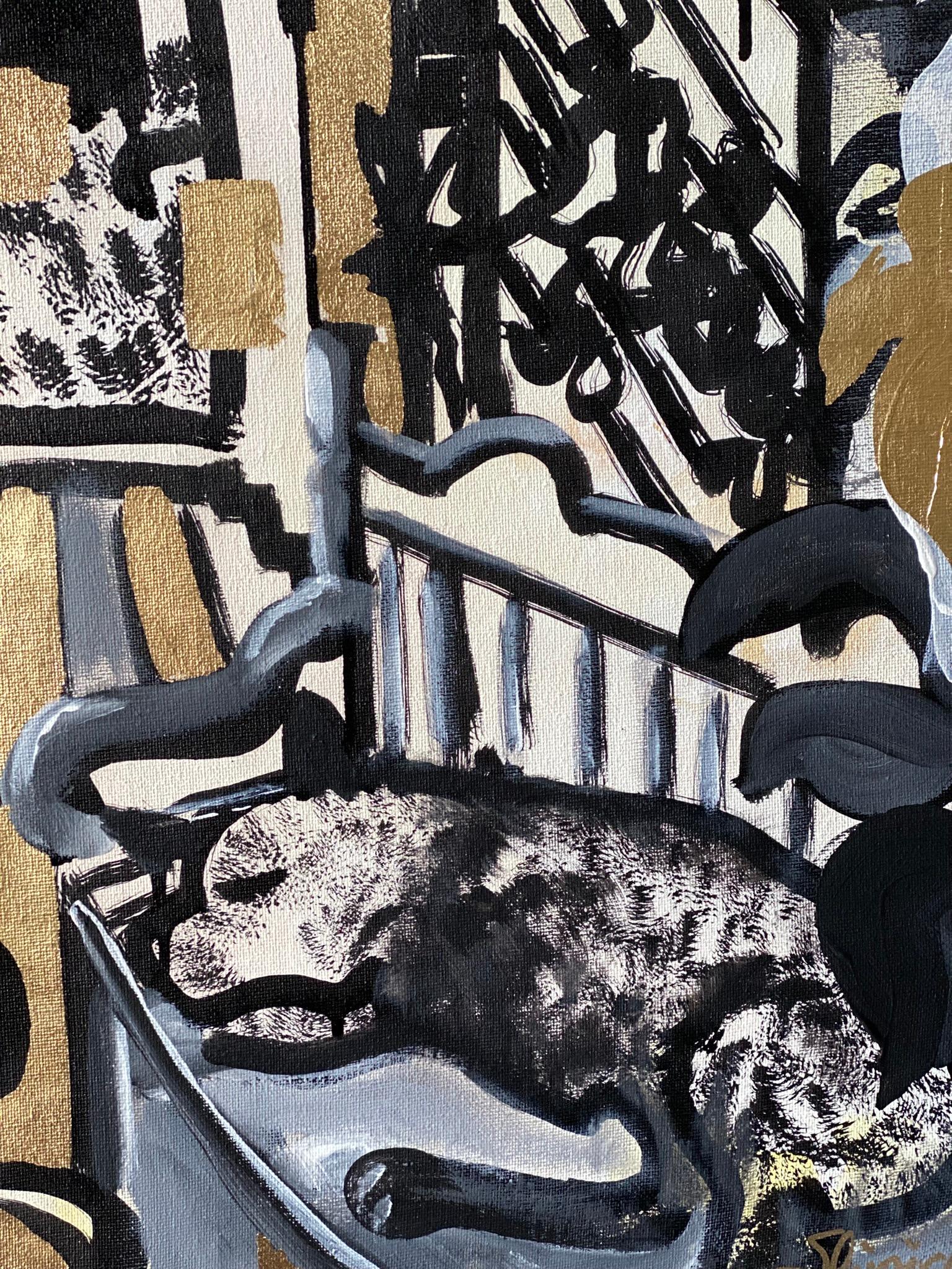 Original Triptych-British Awarded Artist-Drawing Time-GoldLeaf+Sumi Ink onCanvas For Sale 8