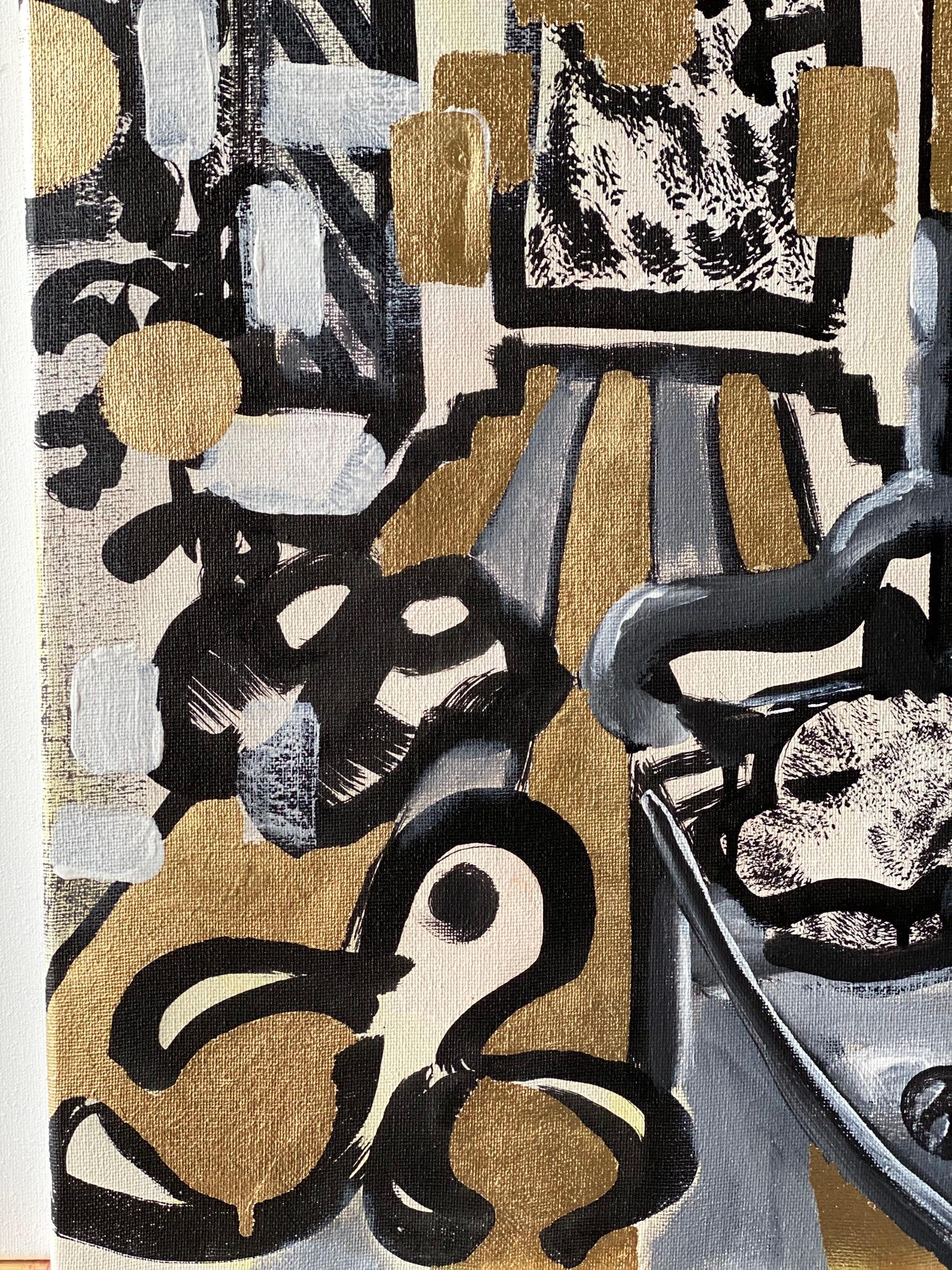 Original Triptych-British Awarded Artist-Drawing Time-GoldLeaf+Sumi Ink onCanvas For Sale 9