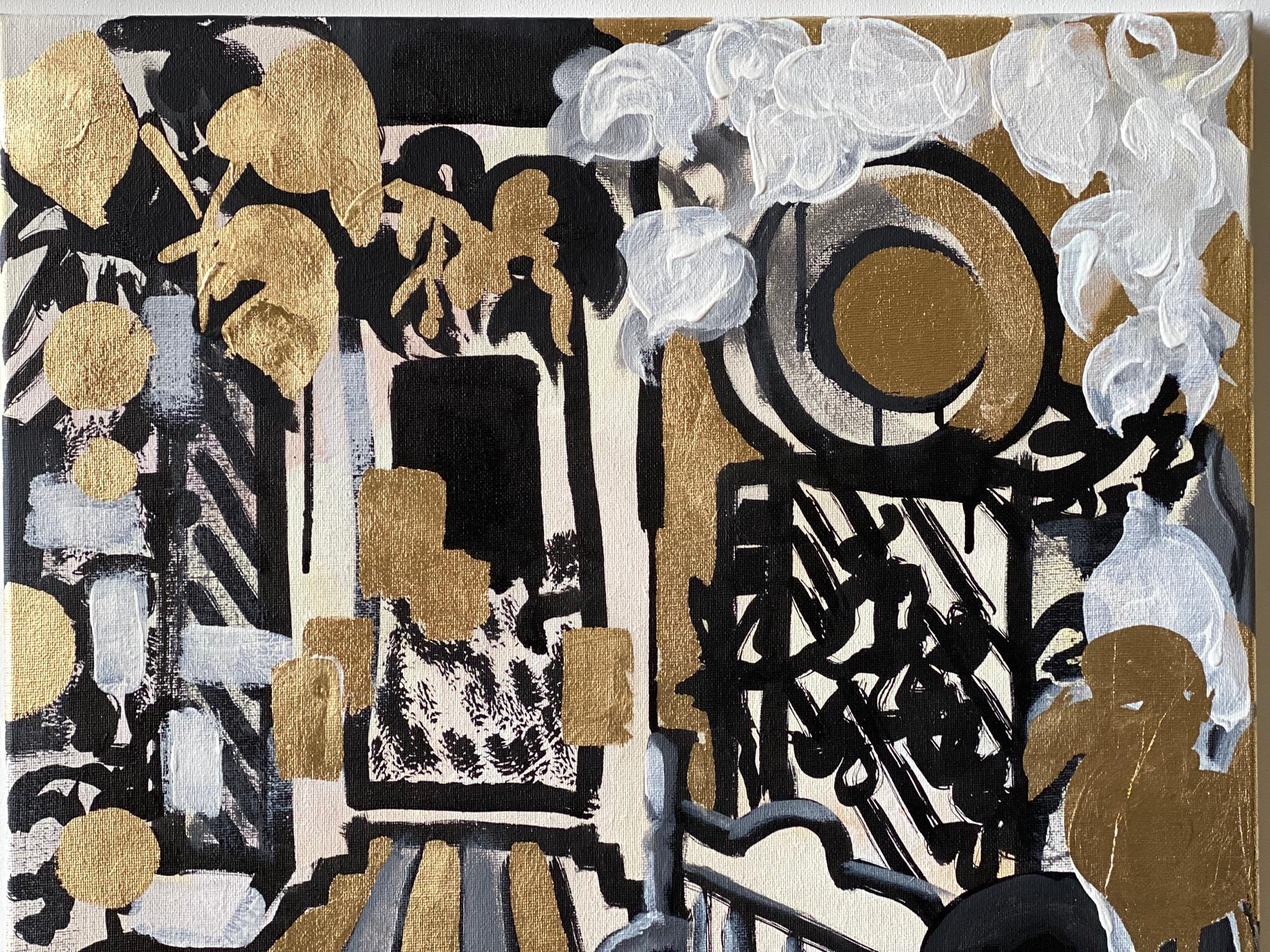 Original Triptych-British Awarded Artist-Drawing Time-GoldLeaf+Sumi Ink onCanvas For Sale 13