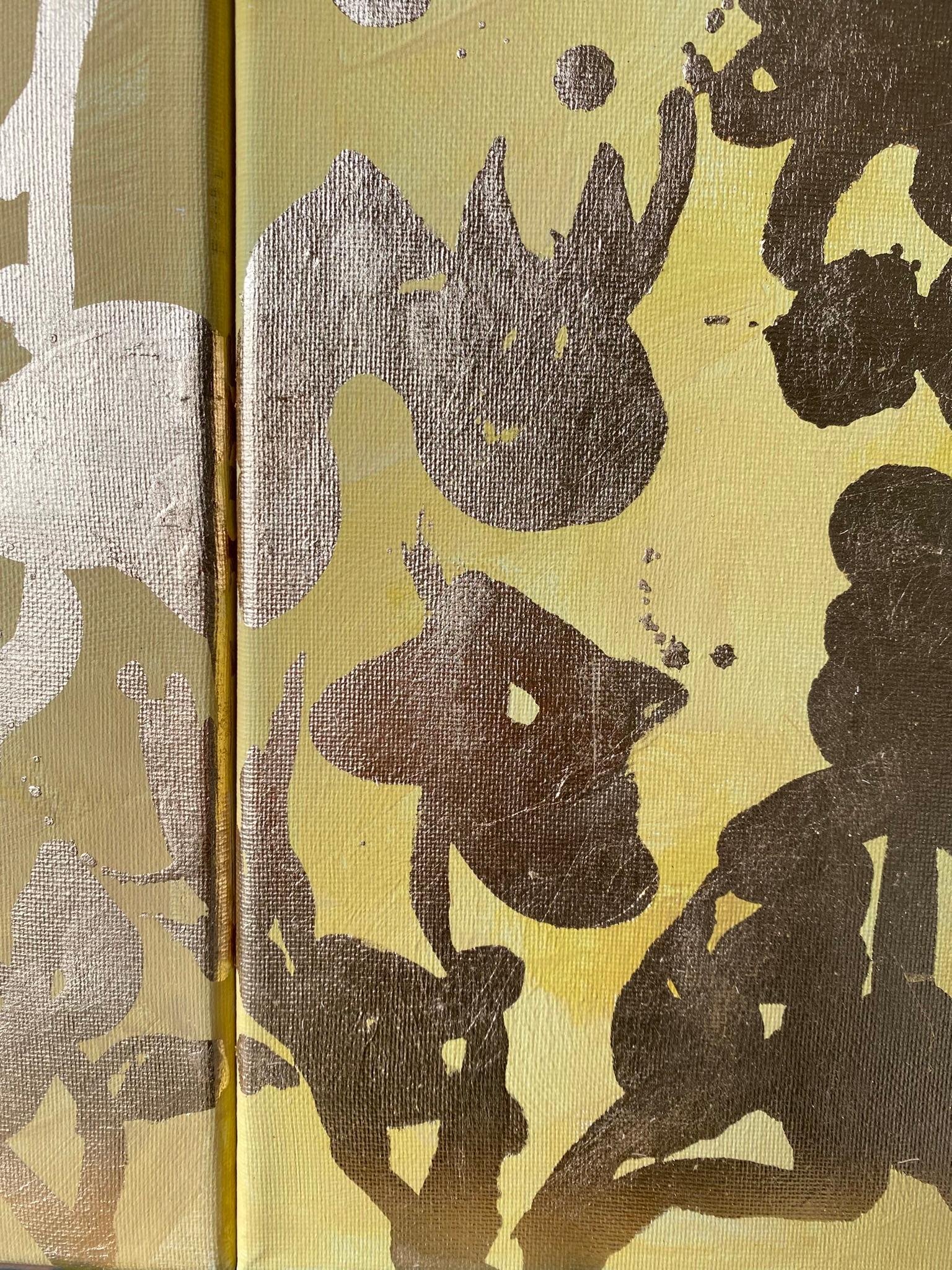 Trittico originale Memorie del paesaggio-Artista britannico premiato-Foglia d'oro e olio in vendita 9