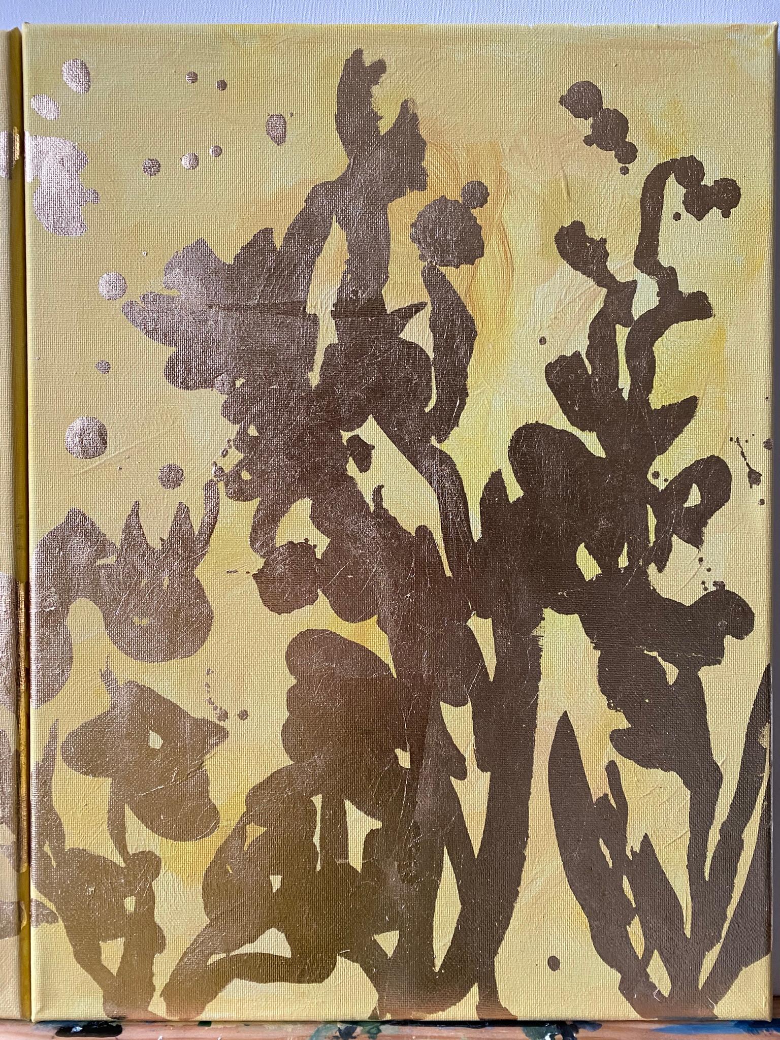 Trittico originale Memorie del paesaggio-Artista britannico premiato-Foglia d'oro e olio in vendita 2