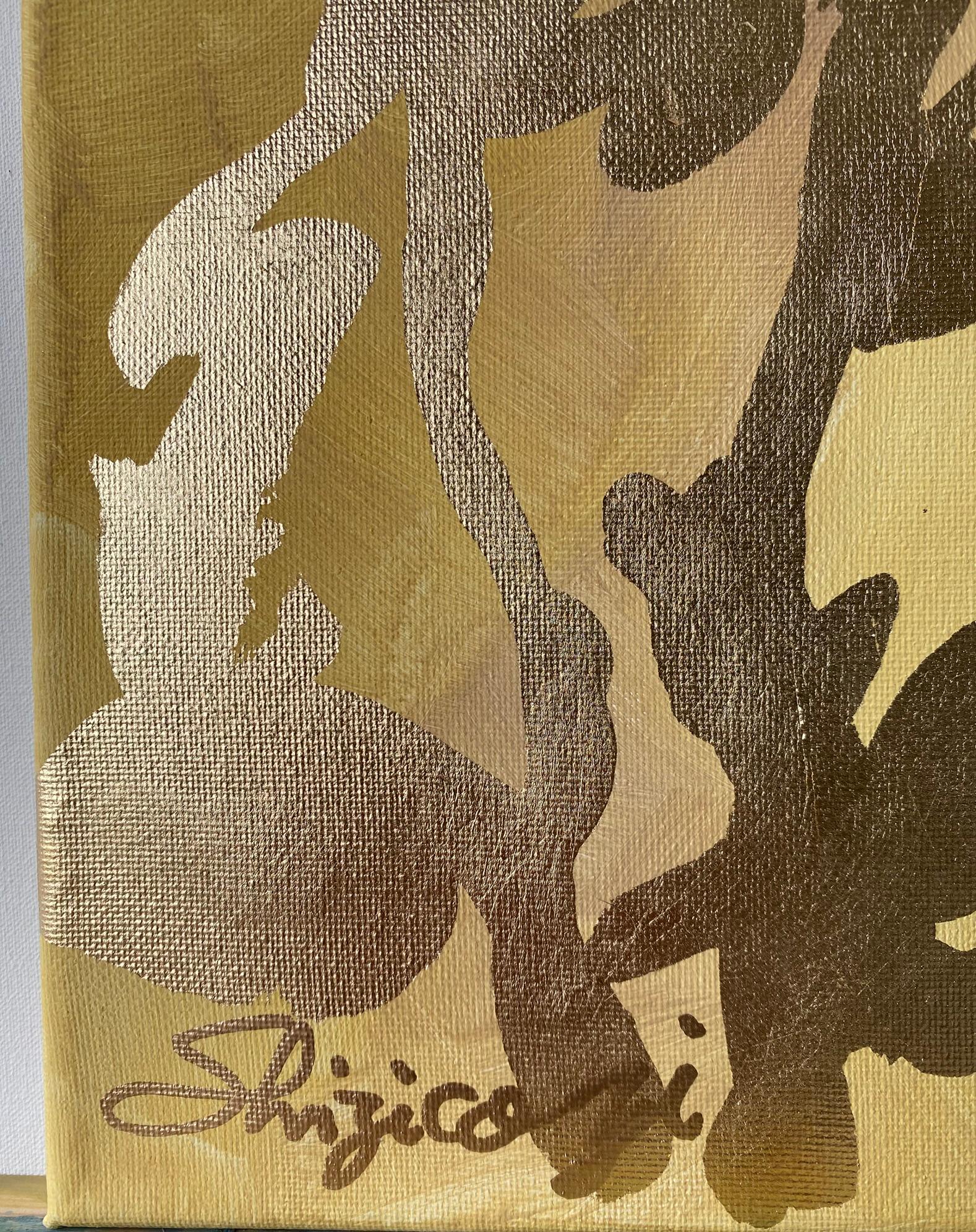 Trittico originale Memorie del paesaggio-Artista britannico premiato-Foglia d'oro e olio in vendita 4