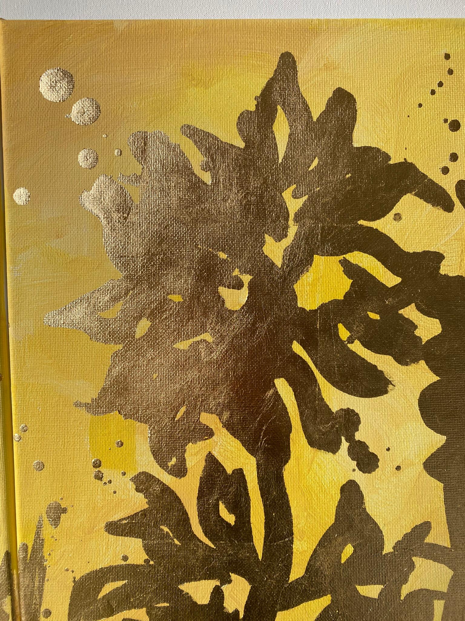 Trittico originale Memorie del paesaggio-Artista britannico premiato-Foglia d'oro e olio in vendita 7