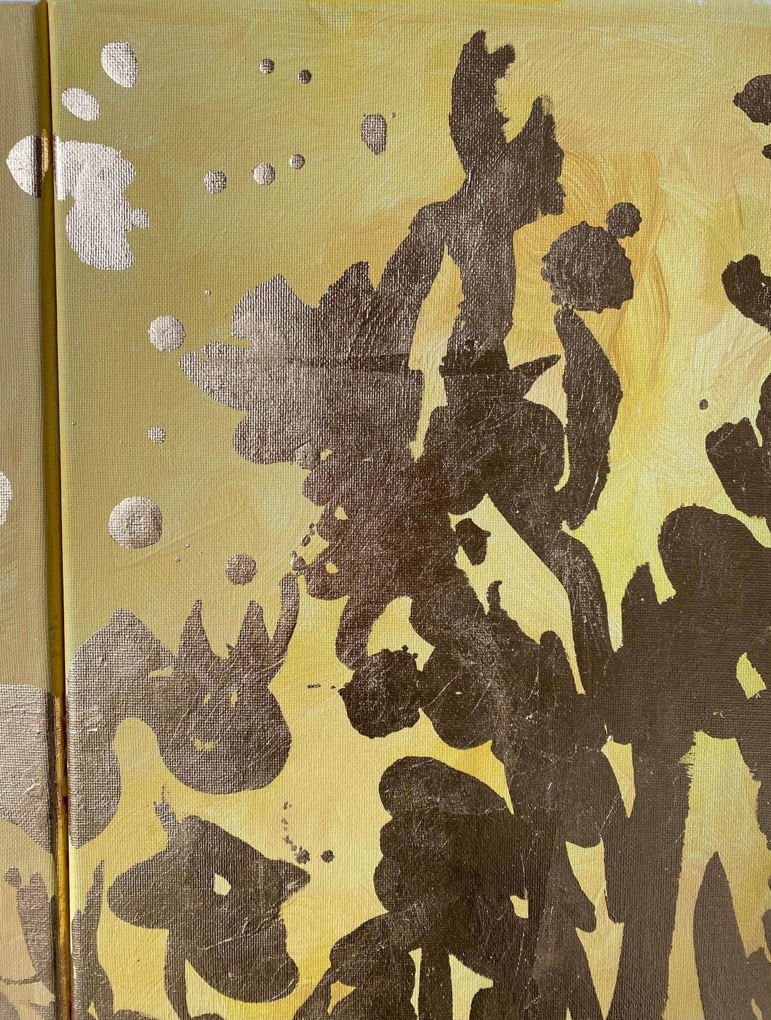 Trittico originale Memorie del paesaggio-Artista britannico premiato-Foglia d'oro e olio in vendita 8