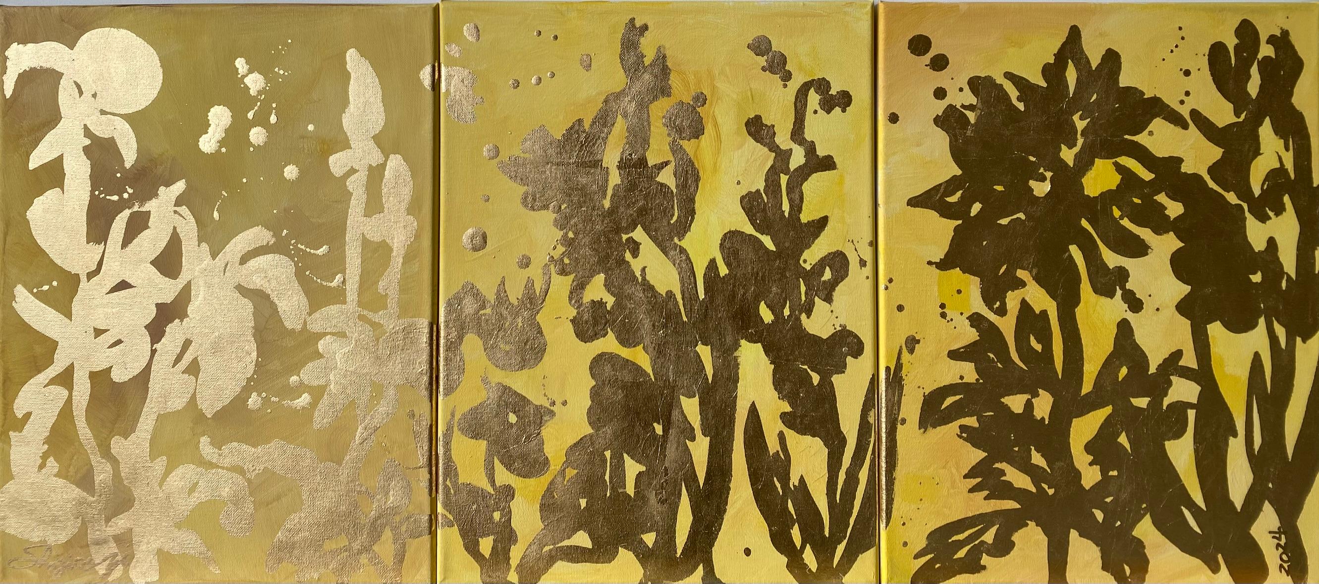 Original Triptych Landscape Memories-British Awarded Artist-Gold Leaf and oil