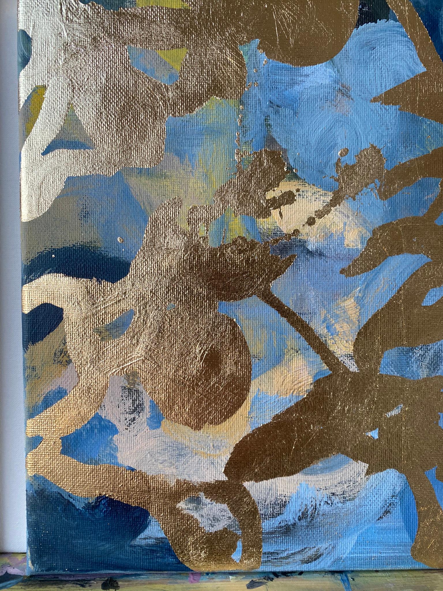 Trittico originale Memorie di paesaggio-Foglia d'oro con olio-Artista britannico premiato in vendita 4