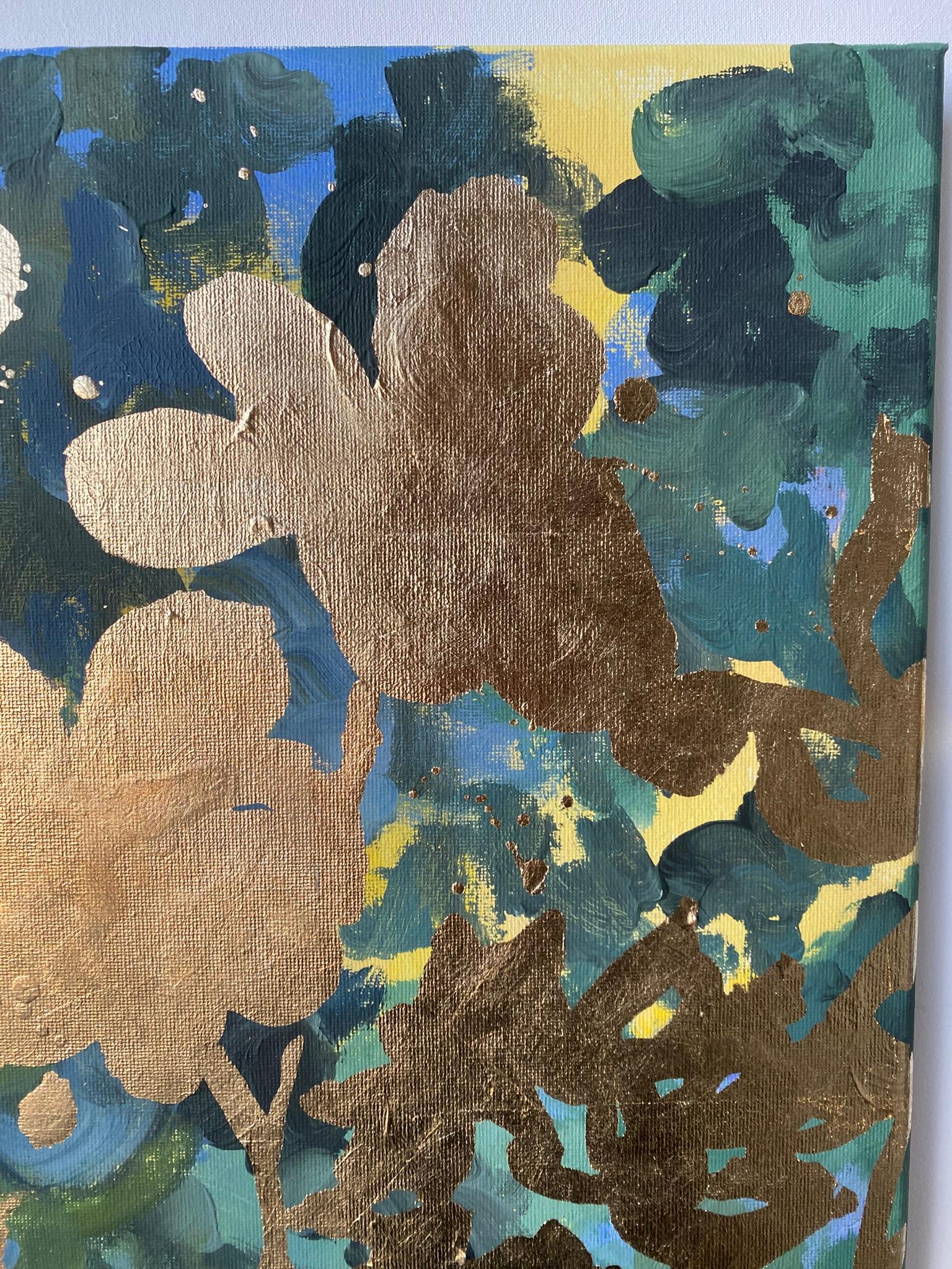 Trittico originale Memorie di paesaggio-Foglia d'oro con olio-Artista britannico premiato in vendita 11
