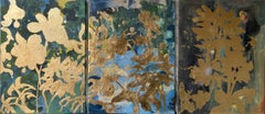 Tríptico original Paisaje Recuerdos-Lámina de oro con óleo-Artista británico galardonado