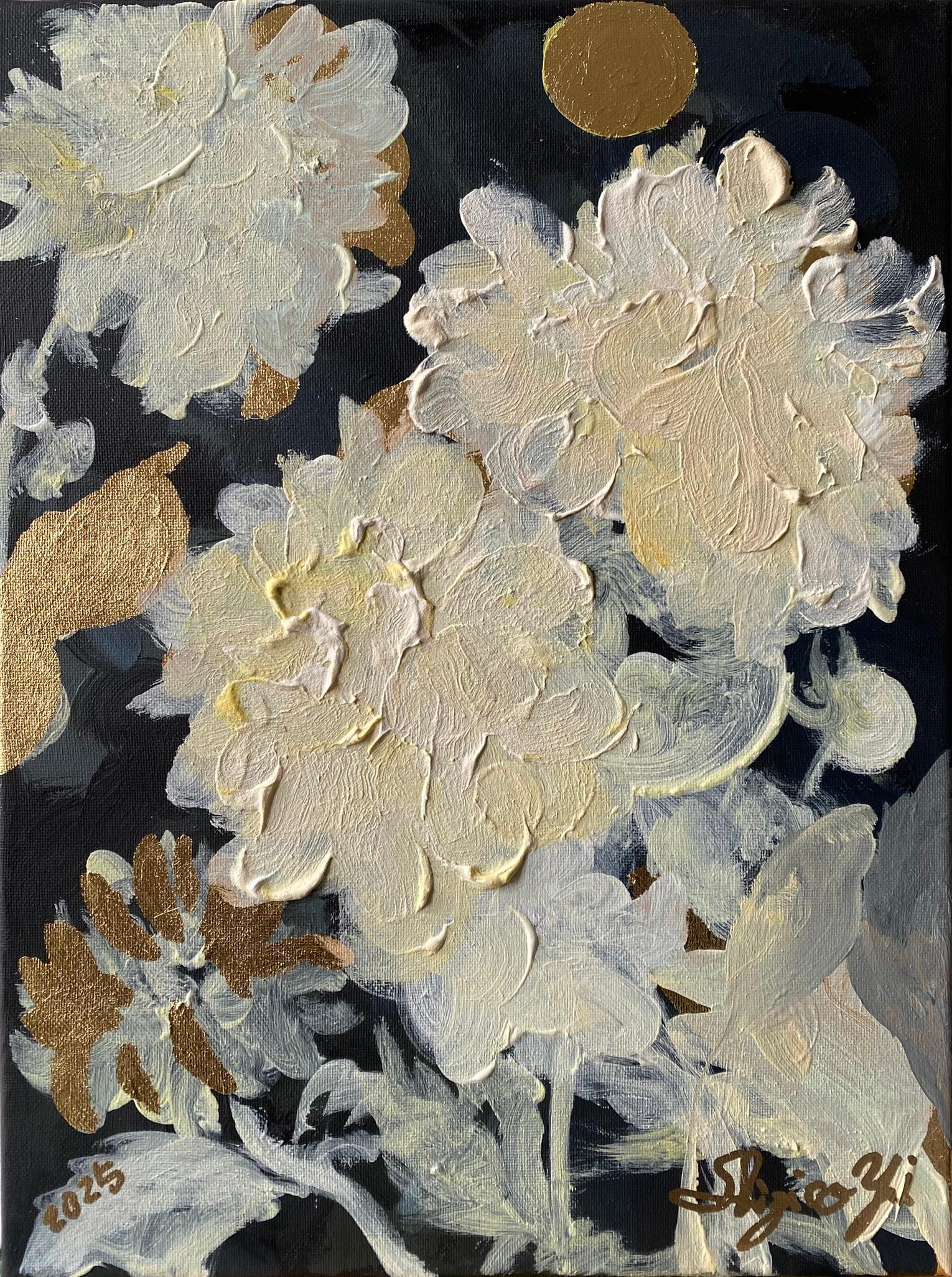 Original Triptych-Moonlit Jardin d'Hiver 1, 2, 3-British Awarded Artist-Impasto - Painting by Shizico Yi