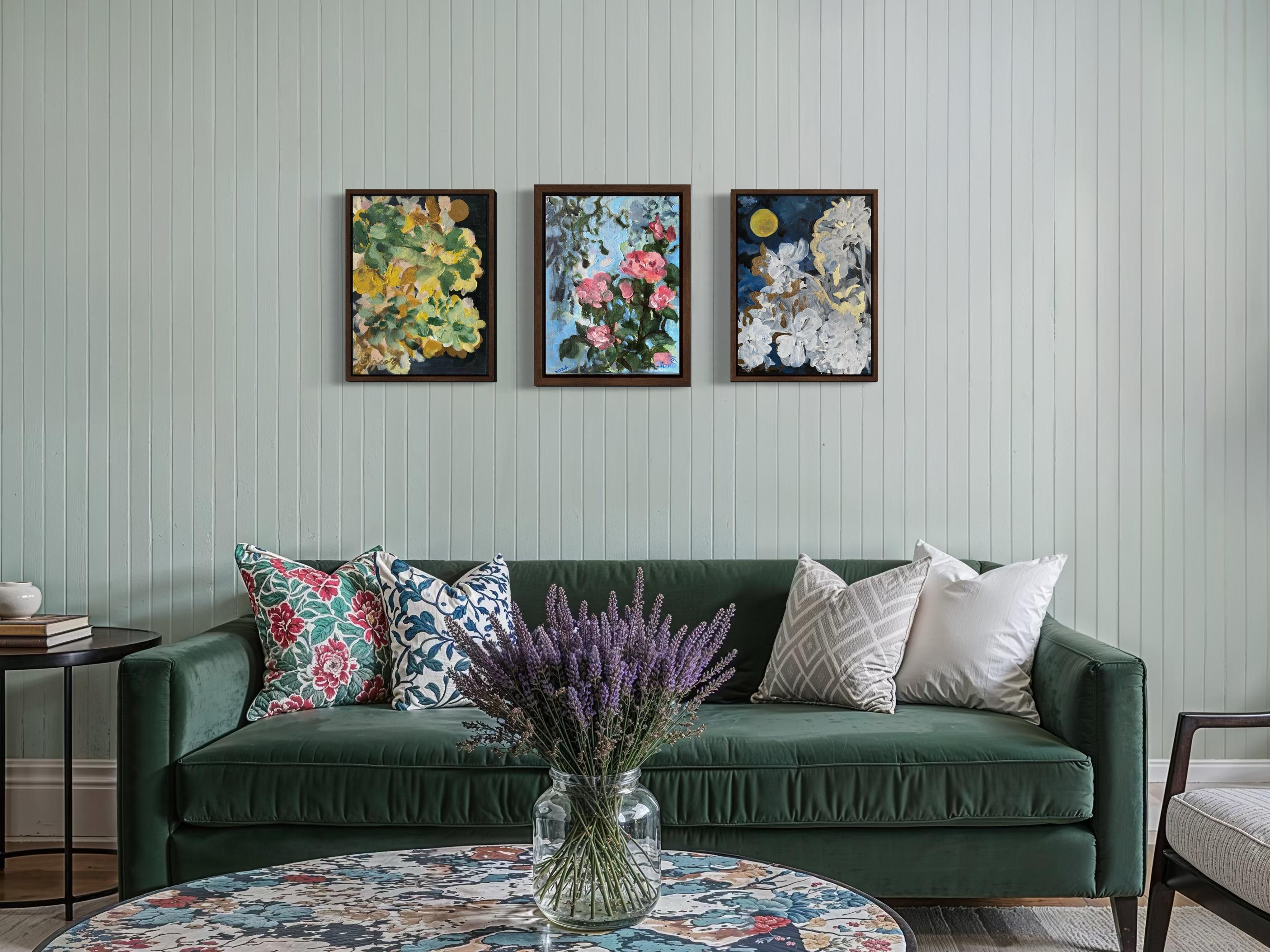 Original Triptych-Jardin d'Hiver and La vie Rose-British Awarded Artist-Impasto - Painting by Shizico Yi