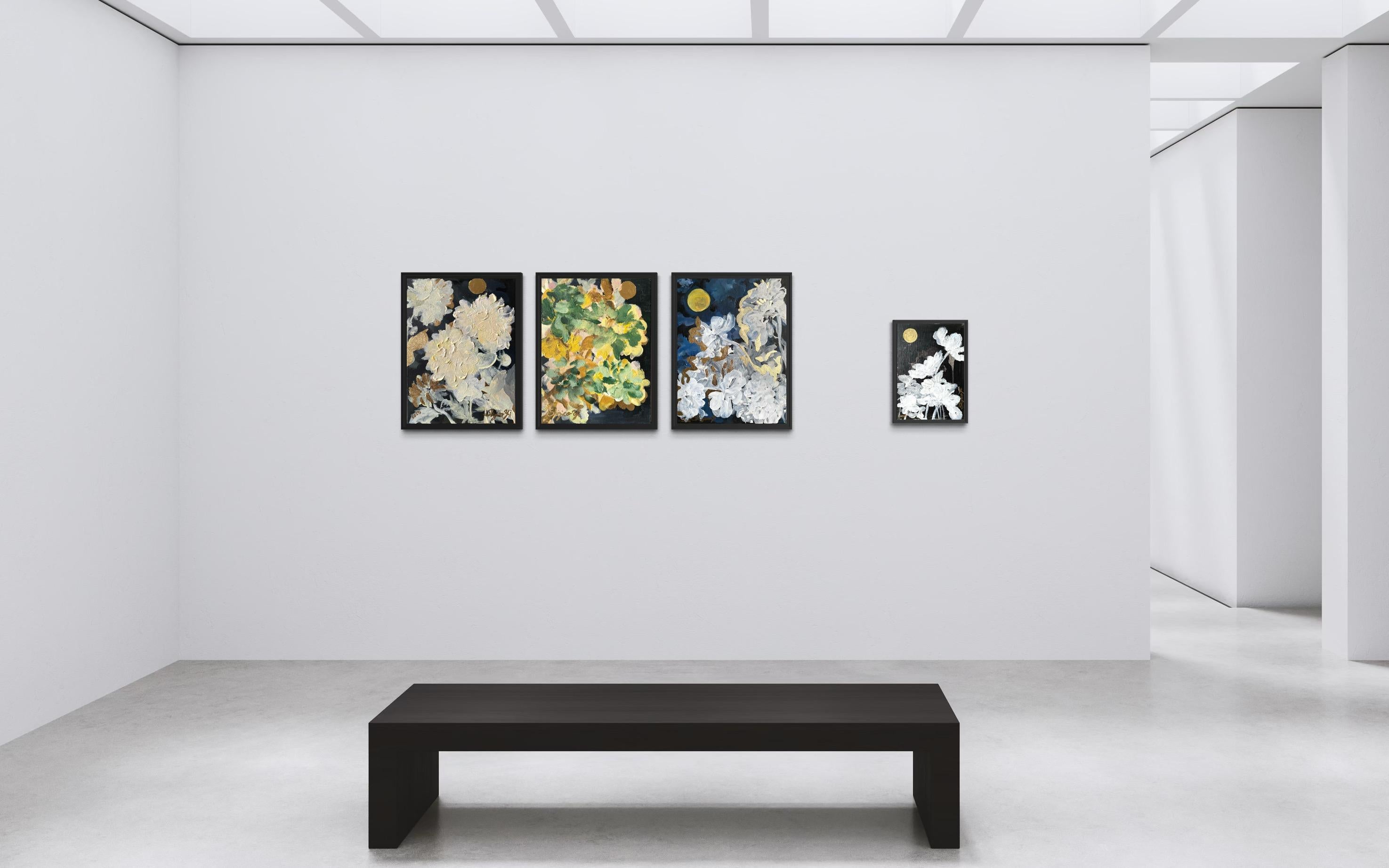 Original Triptych-Moonlit Jardin d'Hiver 1, 2, 3-British Awarded Artist-Impasto - Painting by Shizico Yi