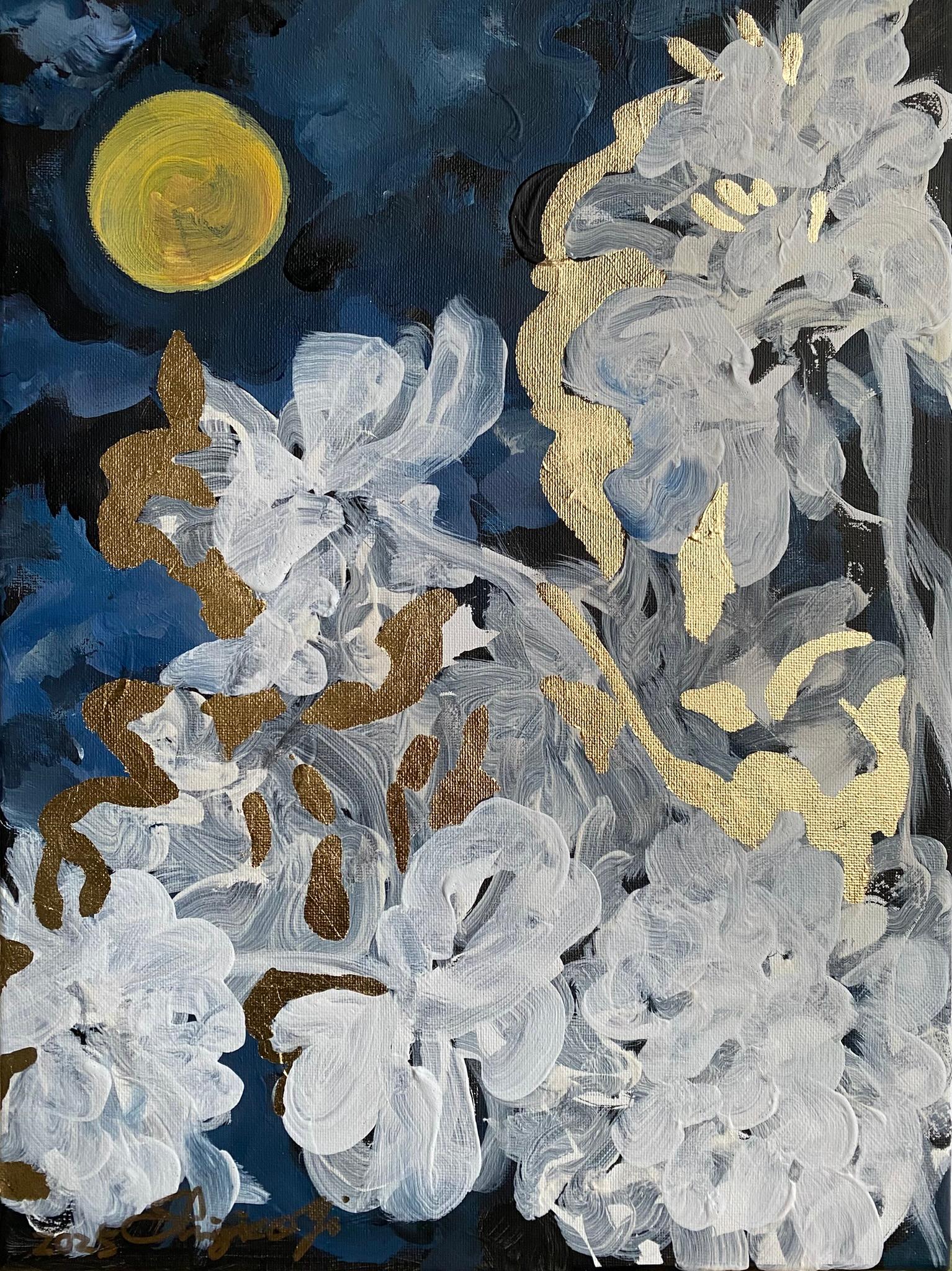 Original Triptych-Moonlit Jardin d'Hiver 1, 2, 3-British Awarded Artist-Impasto - Brown Abstract Painting by Shizico Yi
