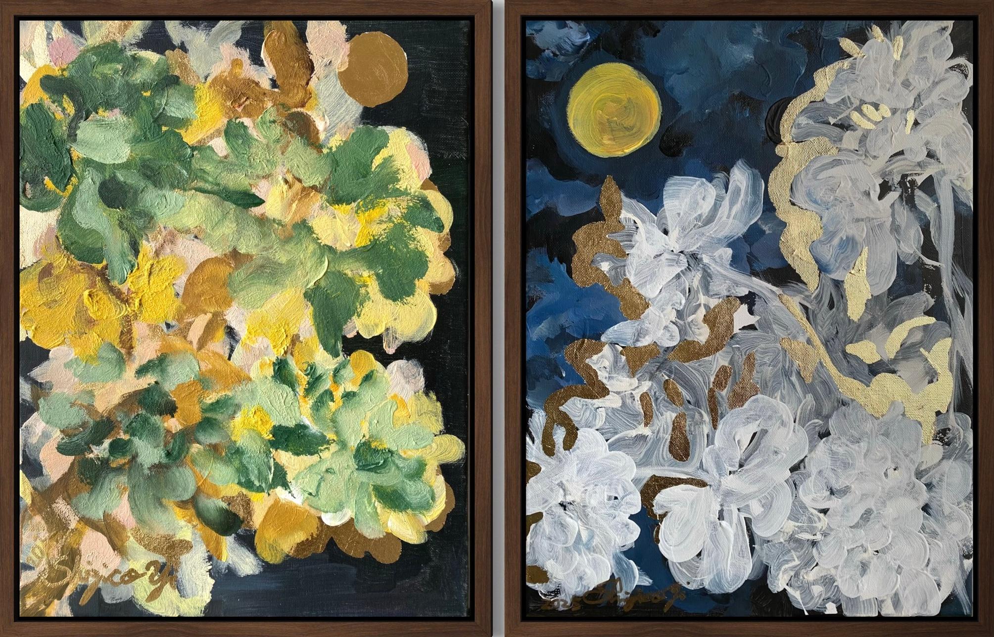 Original Triptych-Jardin d'Hiver and La vie Rose-British Awarded Artist-Impasto For Sale 4