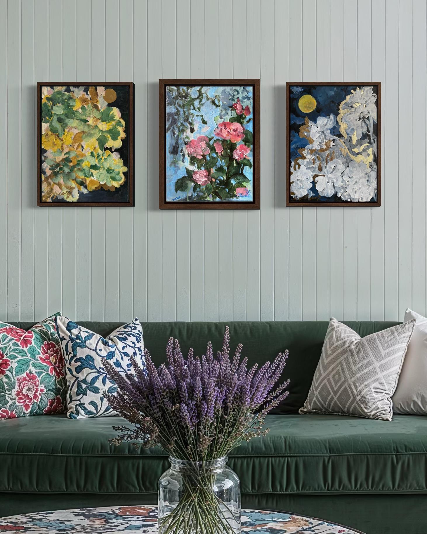 Original Triptych-Jardin d'Hiver and La vie Rose-British Awarded Artist-Impasto For Sale 13