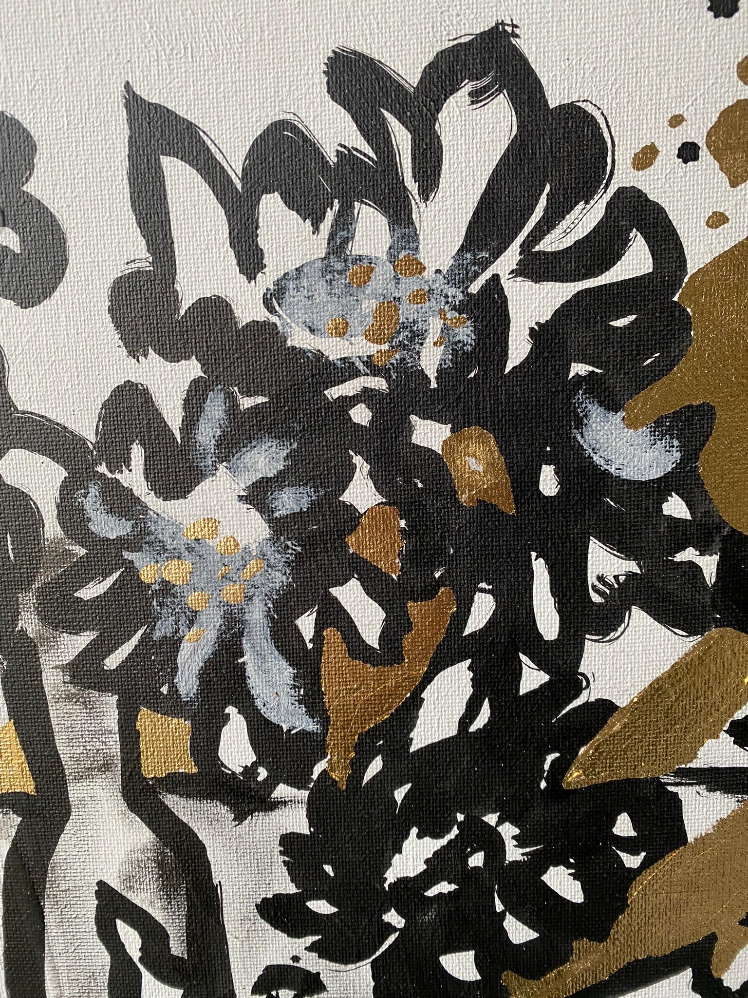 Tríptico original-Hoja de Oro+Tinta Sumi sobre lienzo-Artista británico galardonado-DrawingTime en venta 9