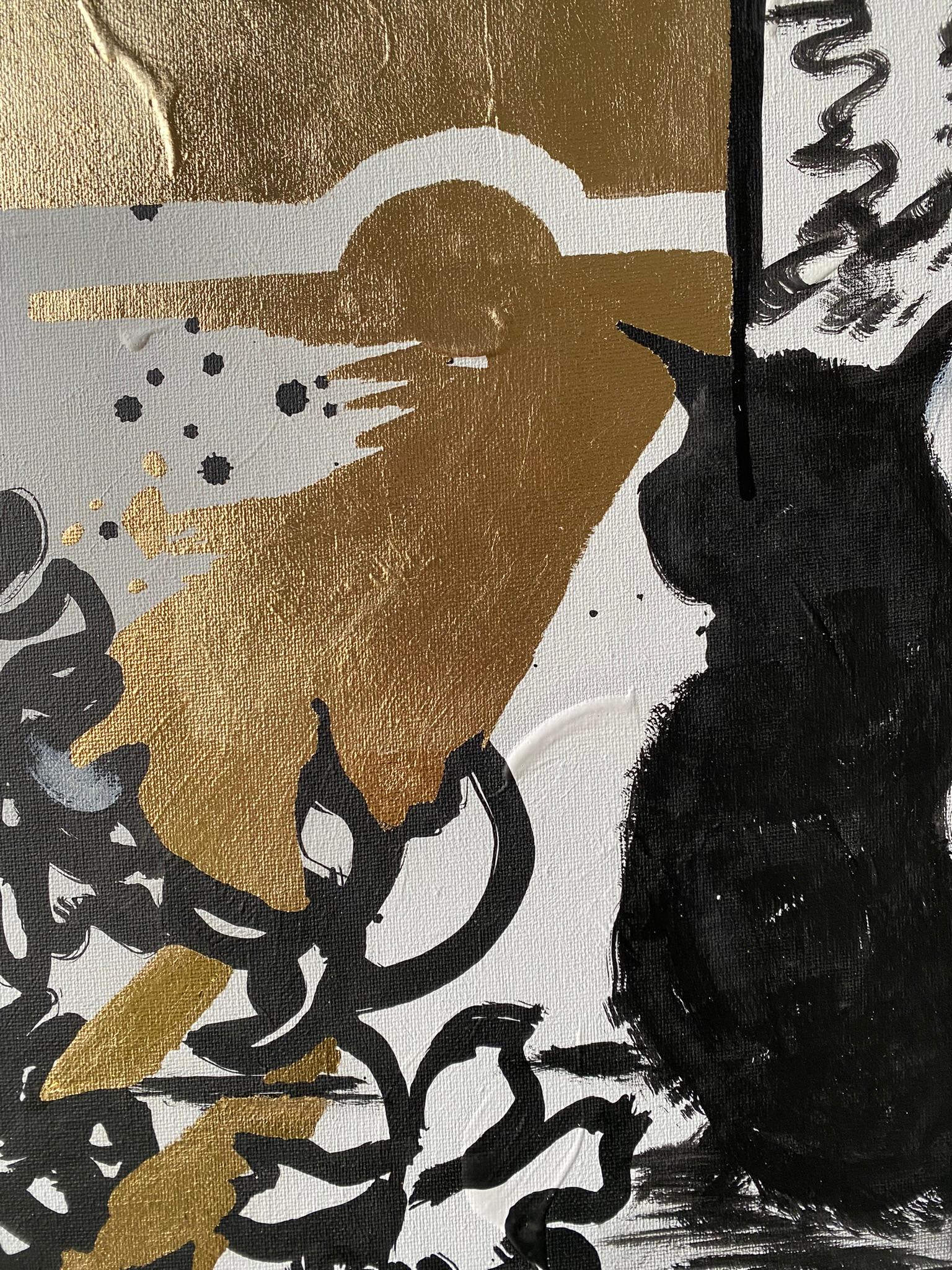 Tríptico original-Hoja de Oro+Tinta Sumi sobre lienzo-Artista británico galardonado-DrawingTime en venta 10