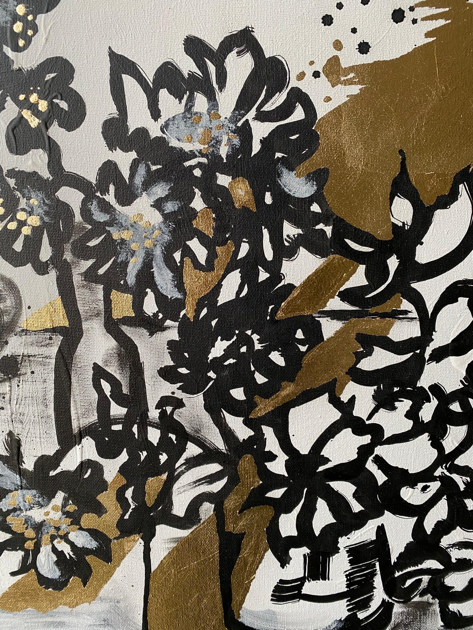 Tríptico original-Hoja de Oro+Tinta Sumi sobre lienzo-Artista británico galardonado-DrawingTime en venta 12