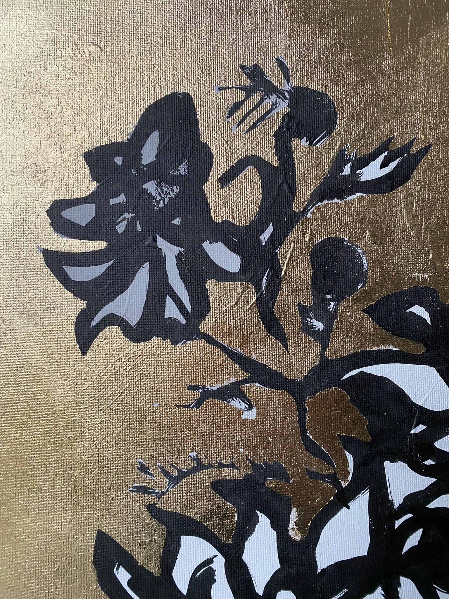Tríptico original-Hoja de Oro+Tinta Sumi sobre lienzo-Artista británico galardonado-DrawingTime en venta 3