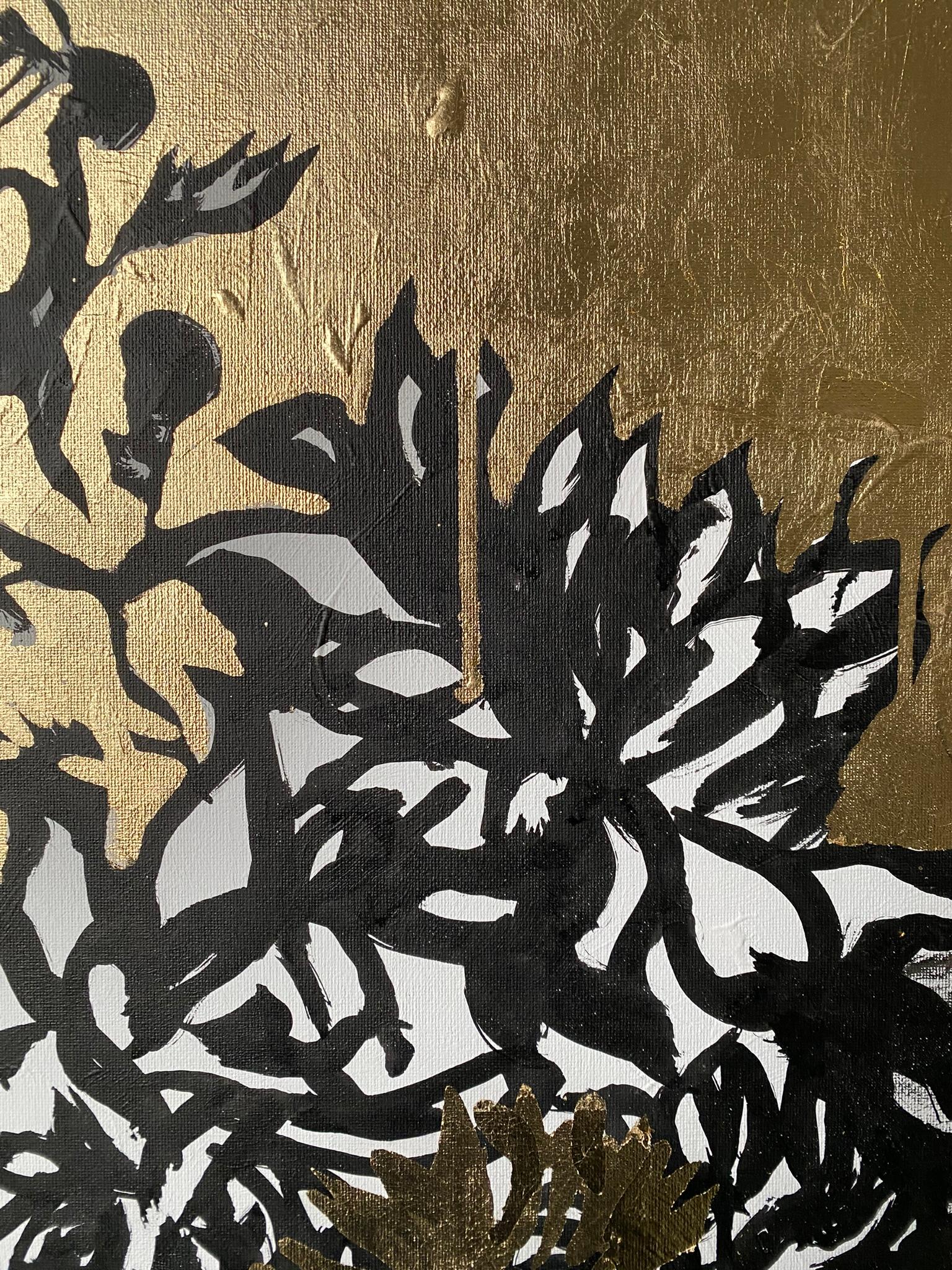 Tríptico original-Hoja de Oro+Tinta Sumi sobre lienzo-Artista británico galardonado-DrawingTime en venta 4