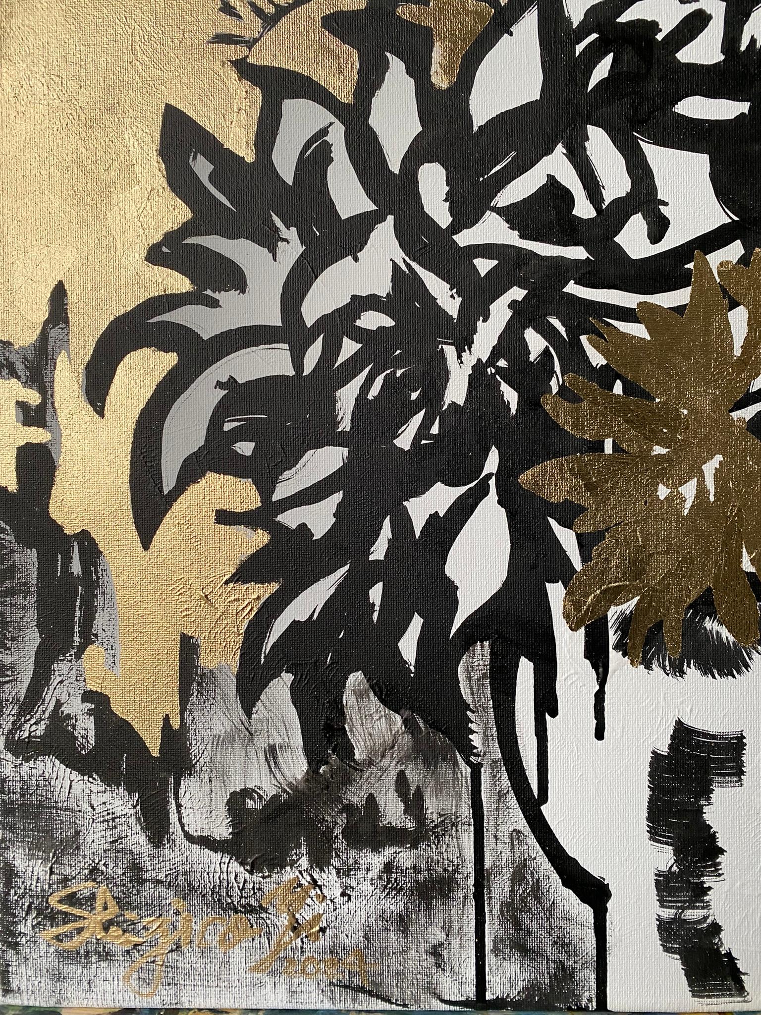 Tríptico original-Hoja de Oro+Tinta Sumi sobre lienzo-Artista británico galardonado-DrawingTime en venta 5