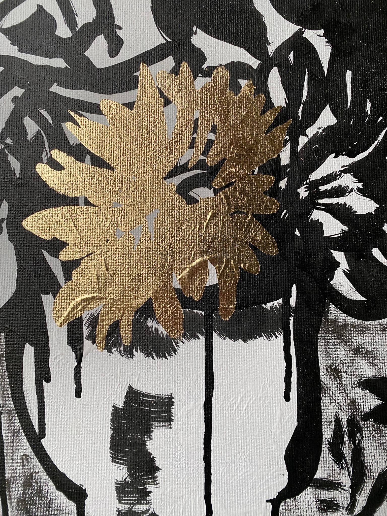 Tríptico original-Hoja de Oro+Tinta Sumi sobre lienzo-Artista británico galardonado-DrawingTime en venta 6