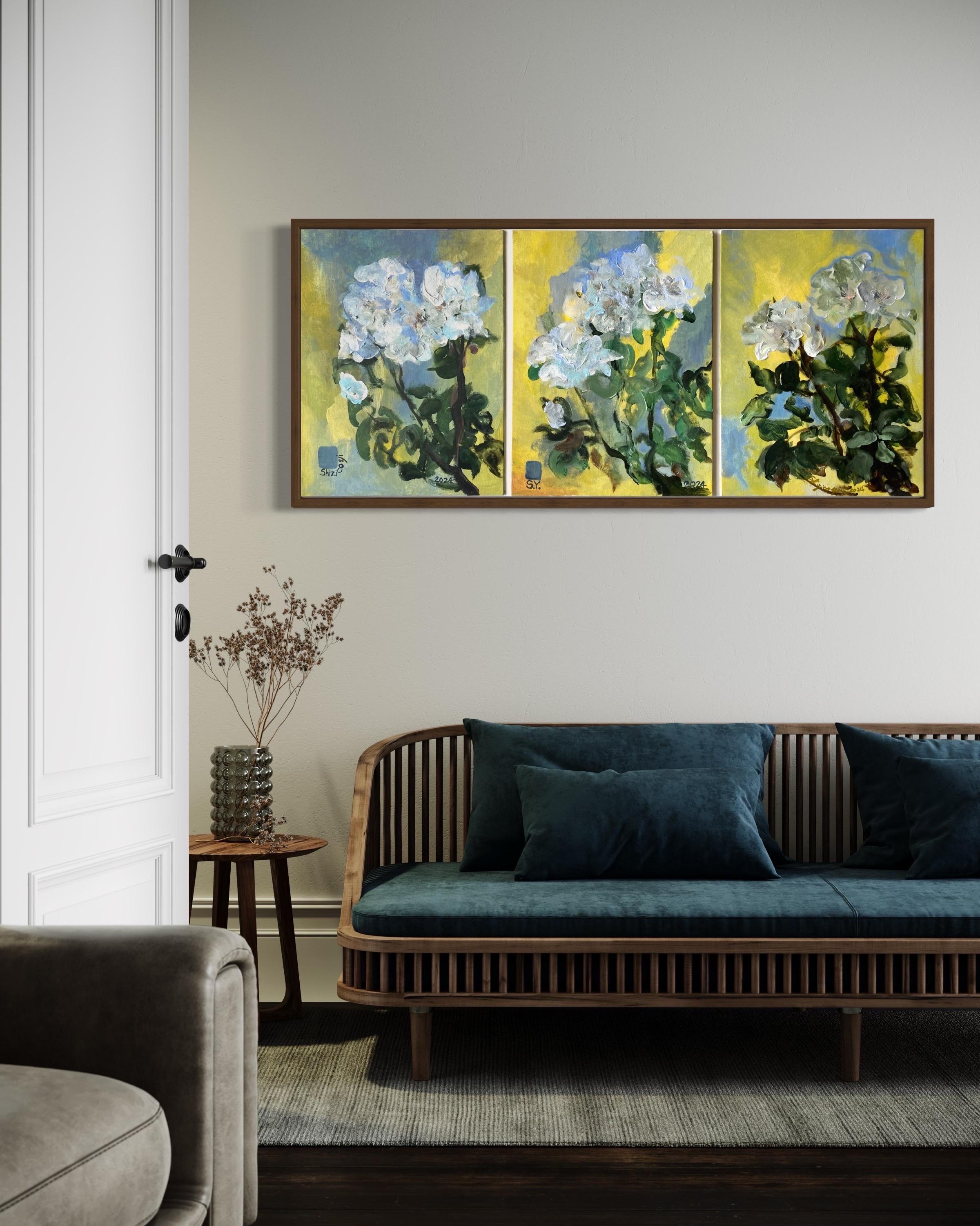 Trittico originale-Rosariano1-2-3-Scuola Britannica-Artista premiato-impressione - Painting di Shizico Yi