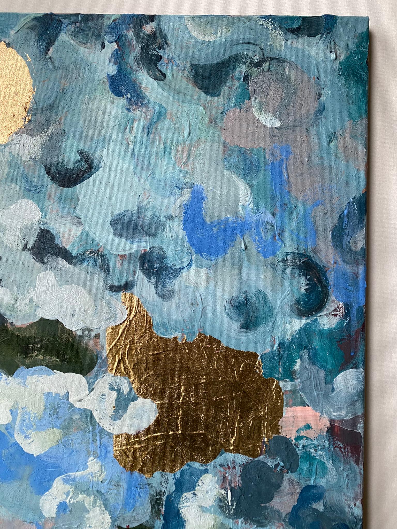 Originale - Sotto il cielo di Scozia - feat. Tartan-Brit Awarded Artist-Foglia d'oro-astratto - Landscape Painting Grigio di Shizico Yi