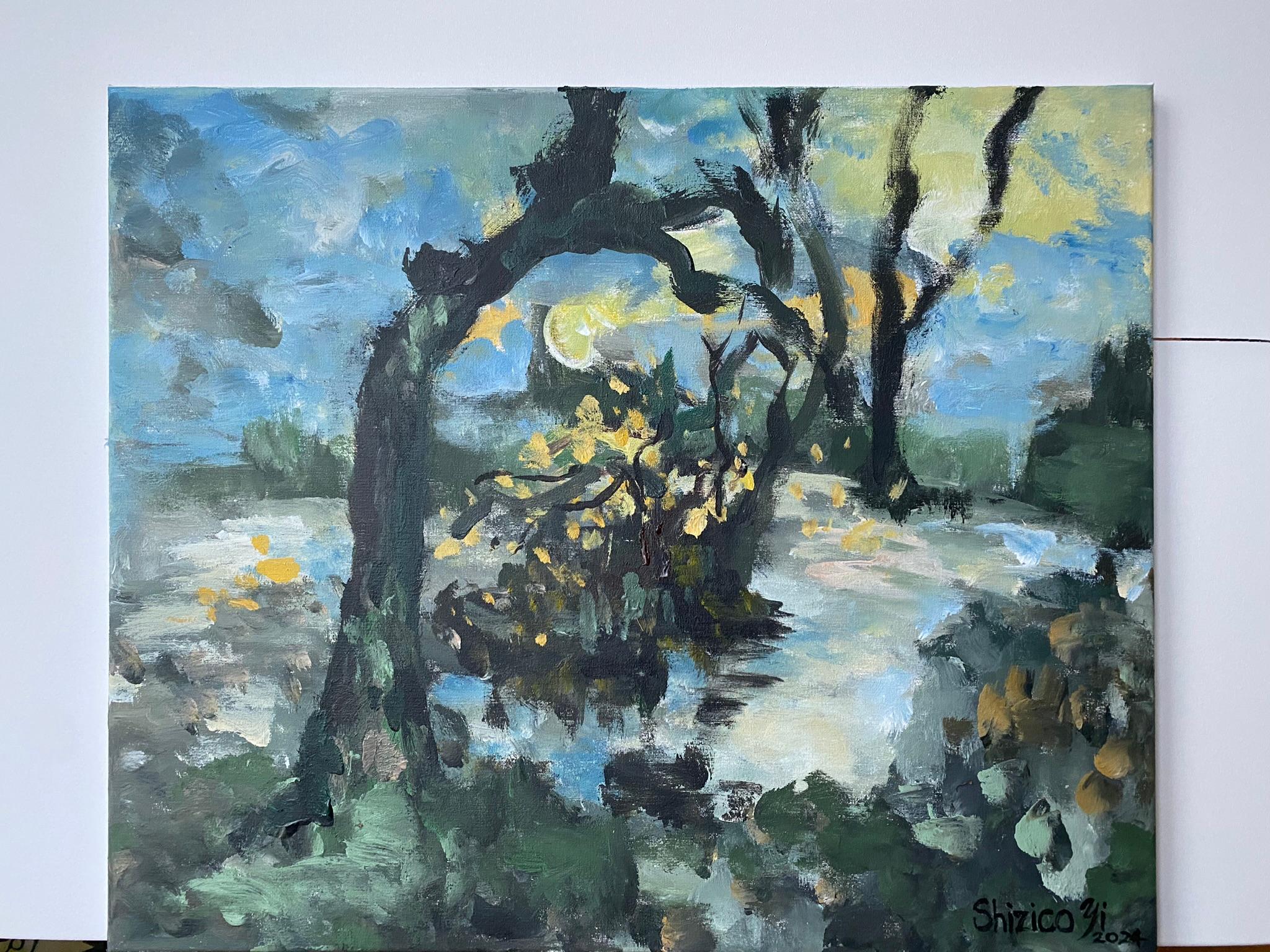 Estanque de sauces original en otoño-plein air-Artista británico galardonado-Expresionista en venta 8