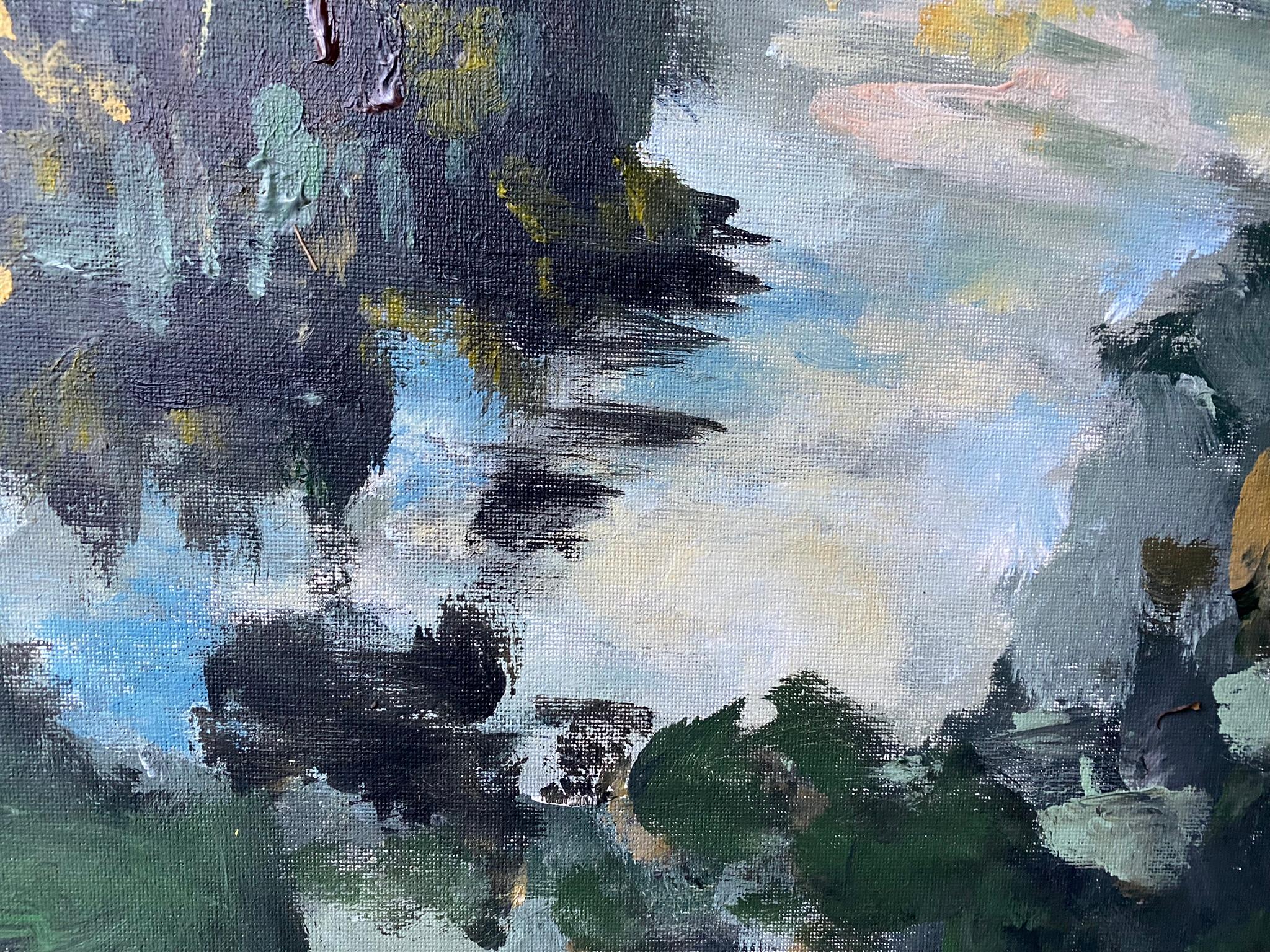 Estanque de sauces original en otoño-plein air-Artista británico galardonado-Expresionista en venta 10