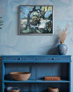 Original Willow Pond in Autumn-plein air-British Awarded Artist-Expressionist