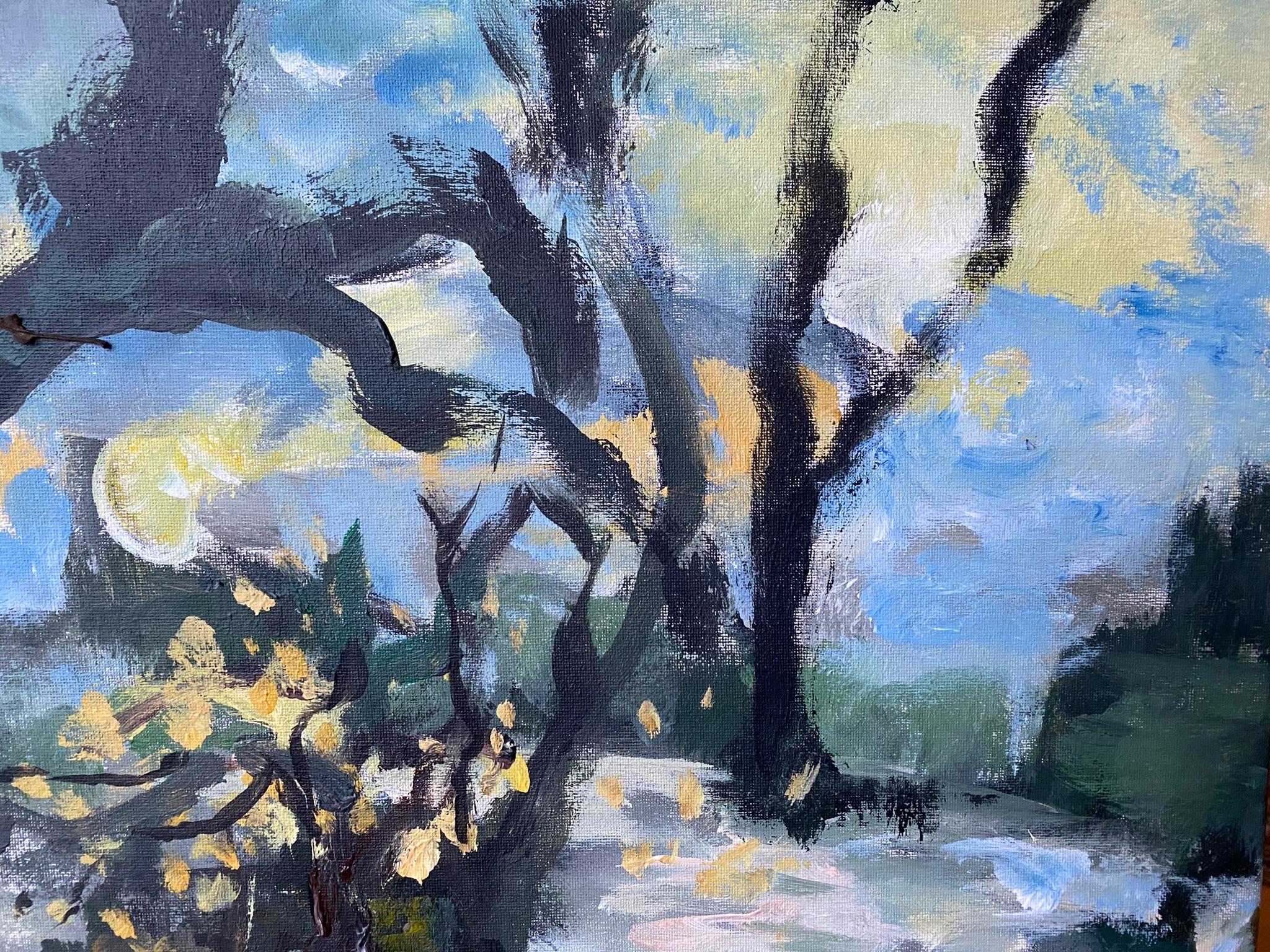 Estanque de sauces original en otoño-plein air-Artista británico galardonado-Expresionista en venta 1