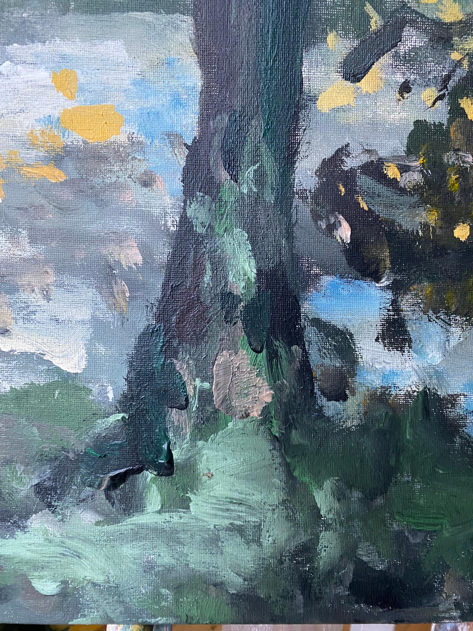 Estanque de sauces original en otoño-plein air-Artista británico galardonado-Expresionista en venta 3