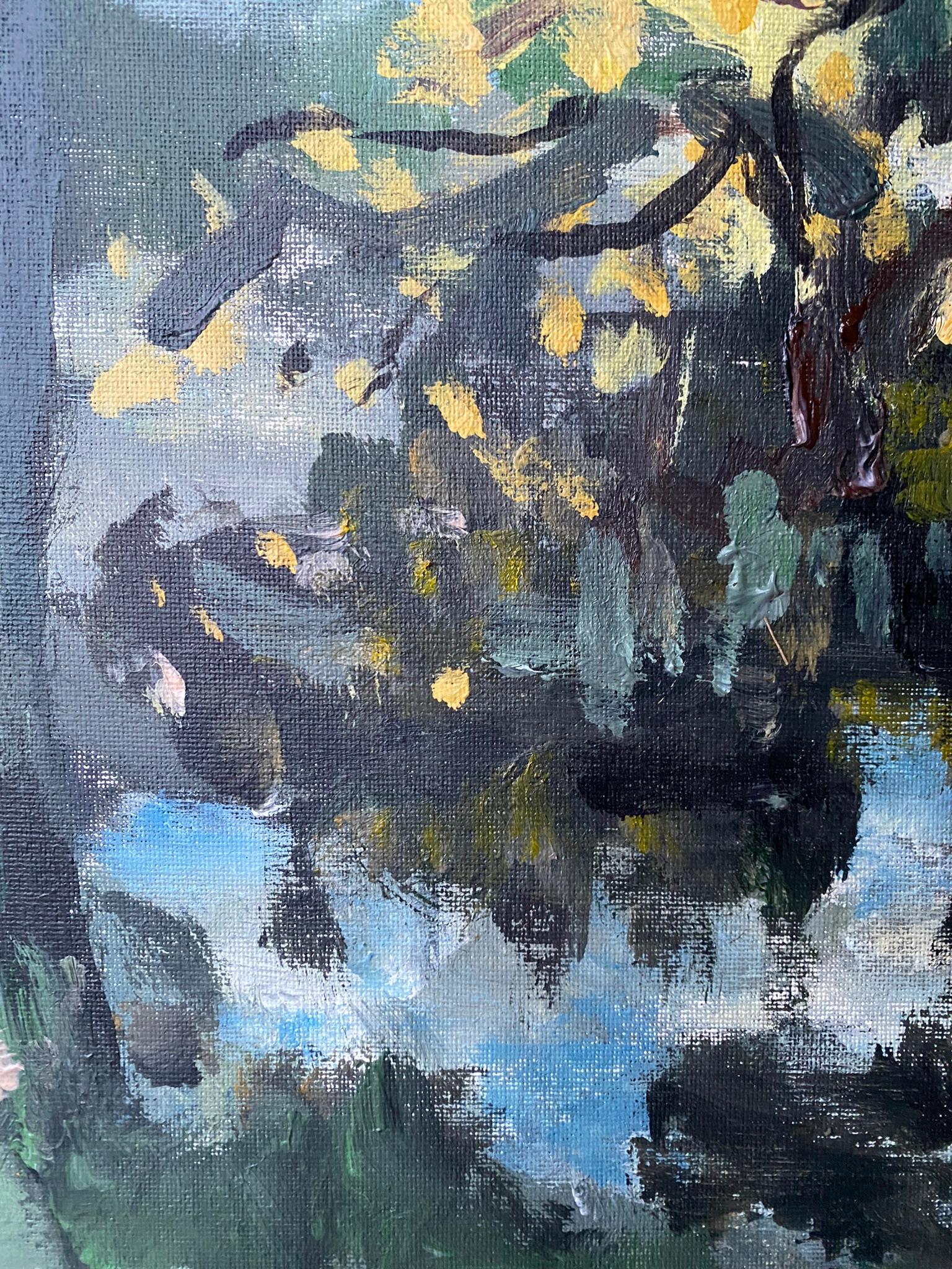 Estanque de sauces original en otoño-plein air-Artista británico galardonado-Expresionista en venta 5