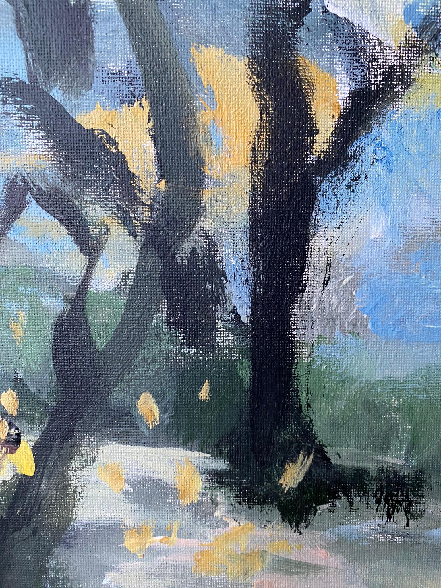 Estanque de sauces original en otoño-plein air-Artista británico galardonado-Expresionista en venta 6