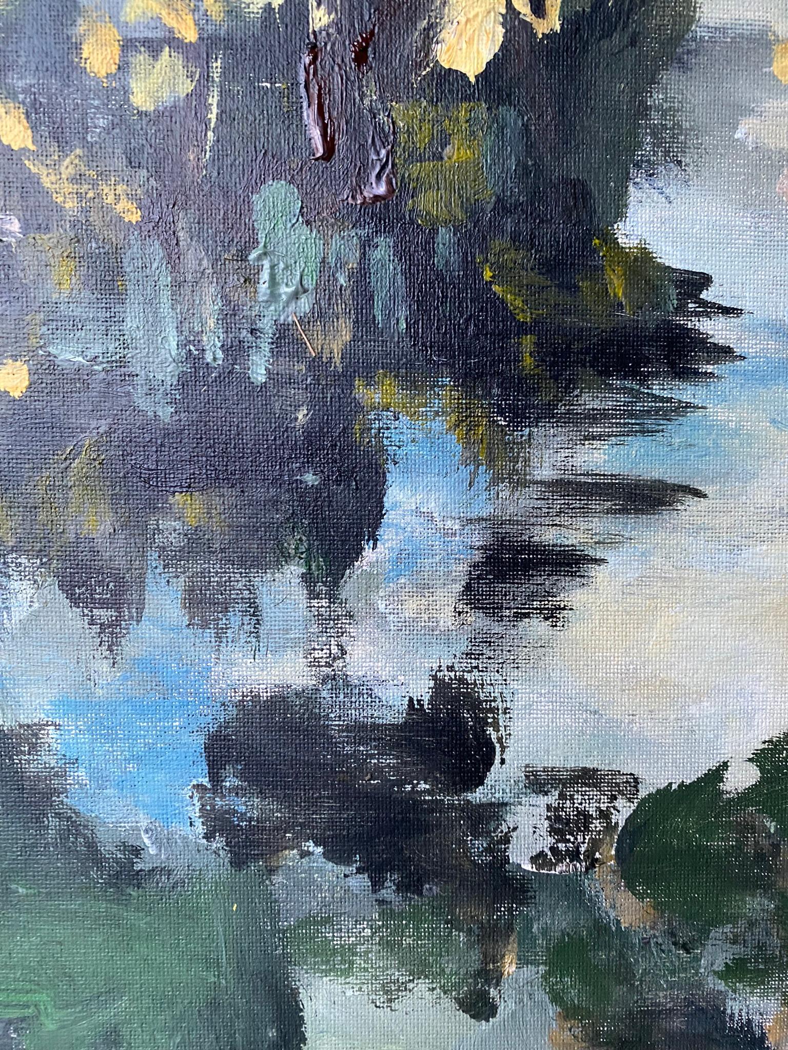 Estanque de sauces original en otoño-plein air-Artista británico galardonado-Expresionista en venta 7