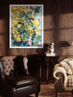 Original-Glowing light with Calathea-British Awarded Artist-oil on large canvas