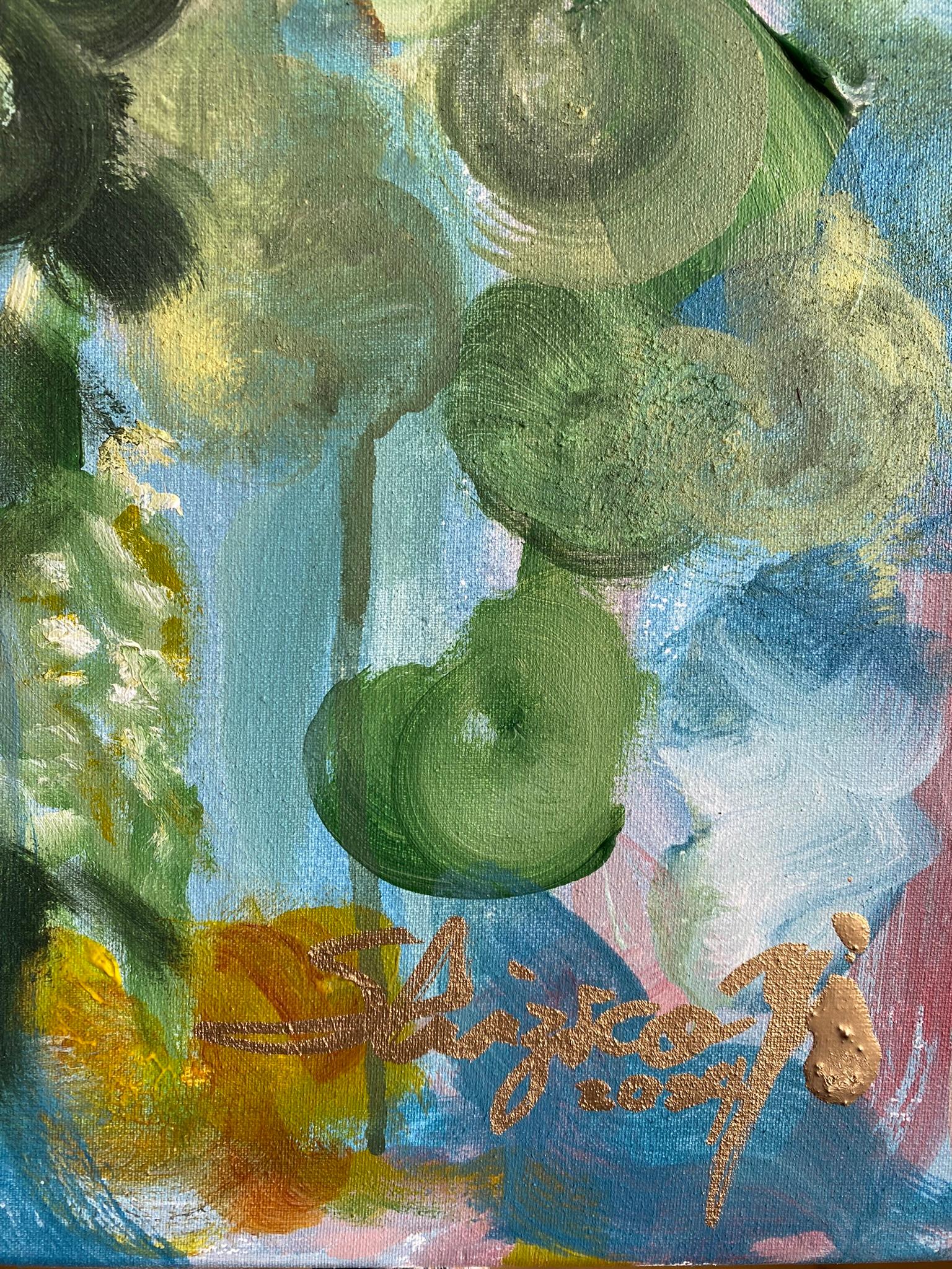 Originale-Winter Bloom-British AwardedArtist-Verde invernale con luce incandescente Hope in vendita 1