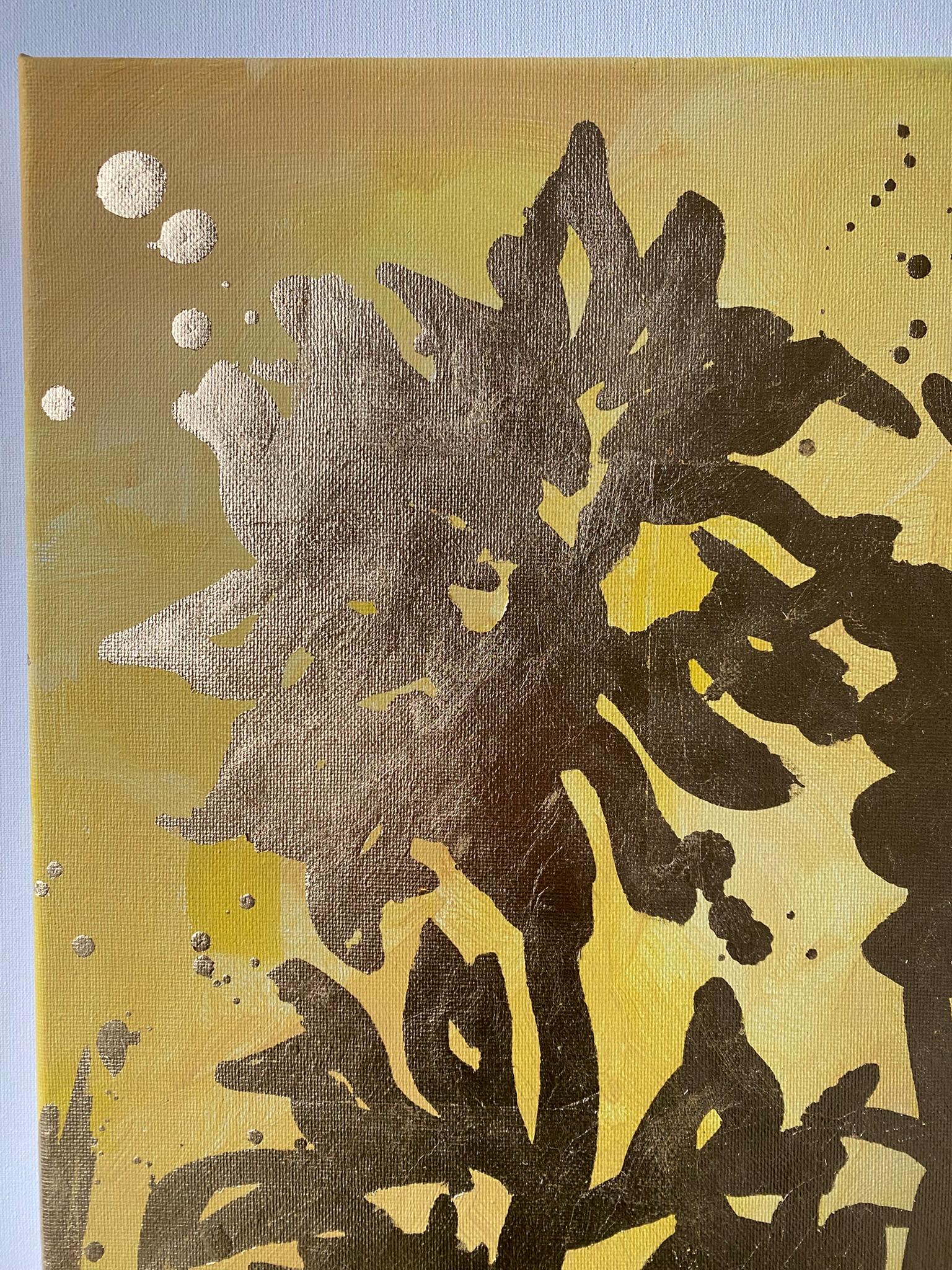 Originals huile et feuille d'or sur toile - Mémoire de paysage - Artiste britannique récompensé - Marron Abstract Painting par Shizico Yi