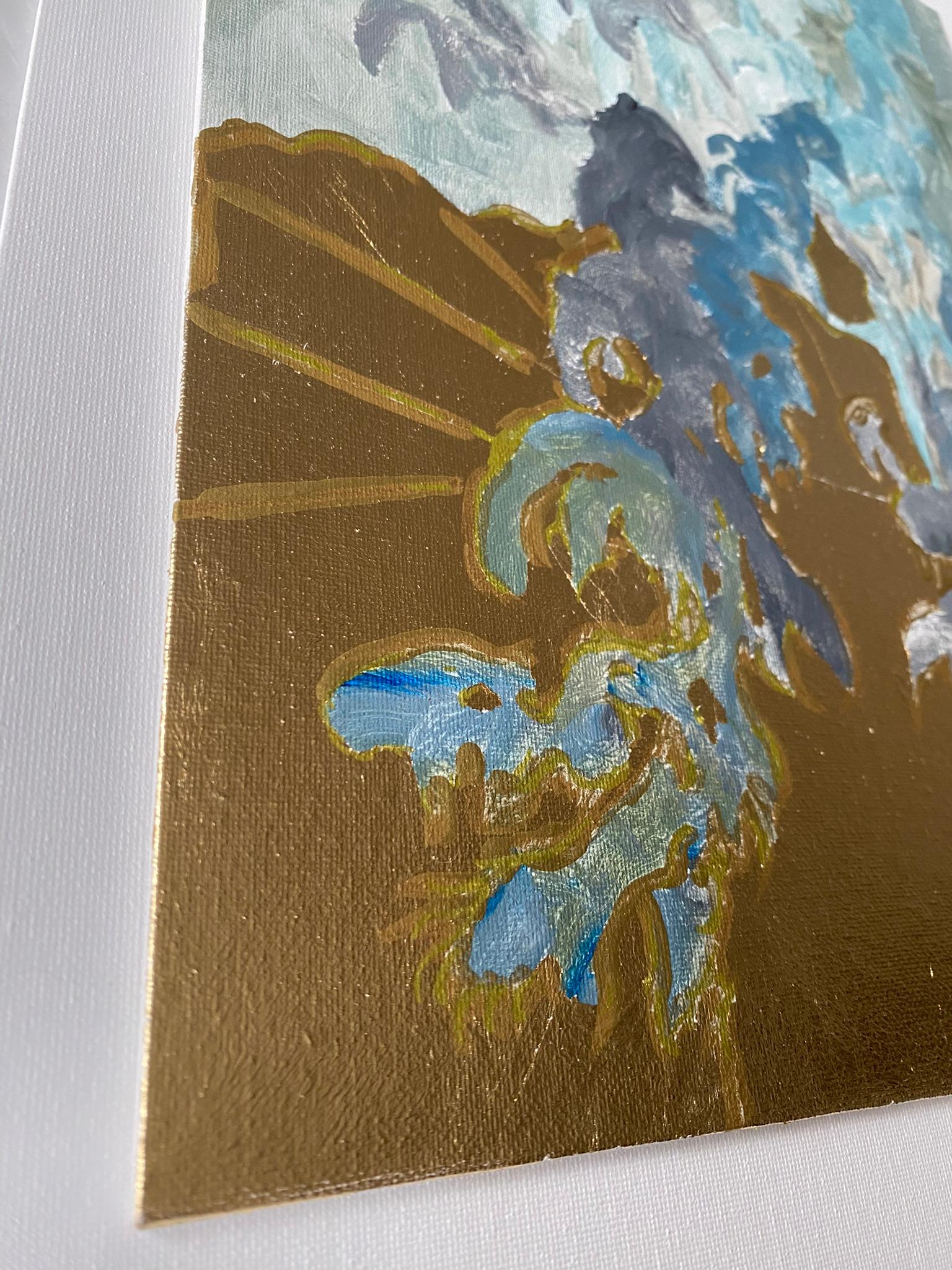 Originale-Primario Blu-Illuminato -Astrazione-Espressione-Foglia d'oro-Artista premiato dal Regno Unito 8