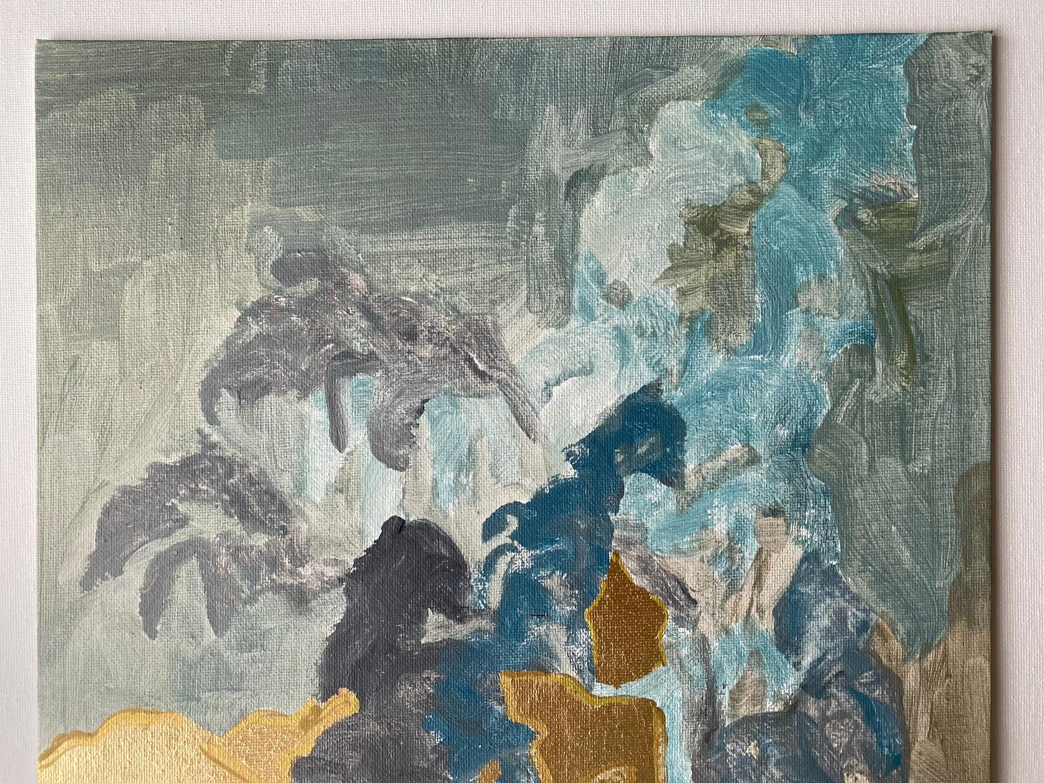 Originale-Primario Blu-Illuminato -Astrazione-Espressione-Foglia d'oro-Artista premiato dal Regno Unito 9