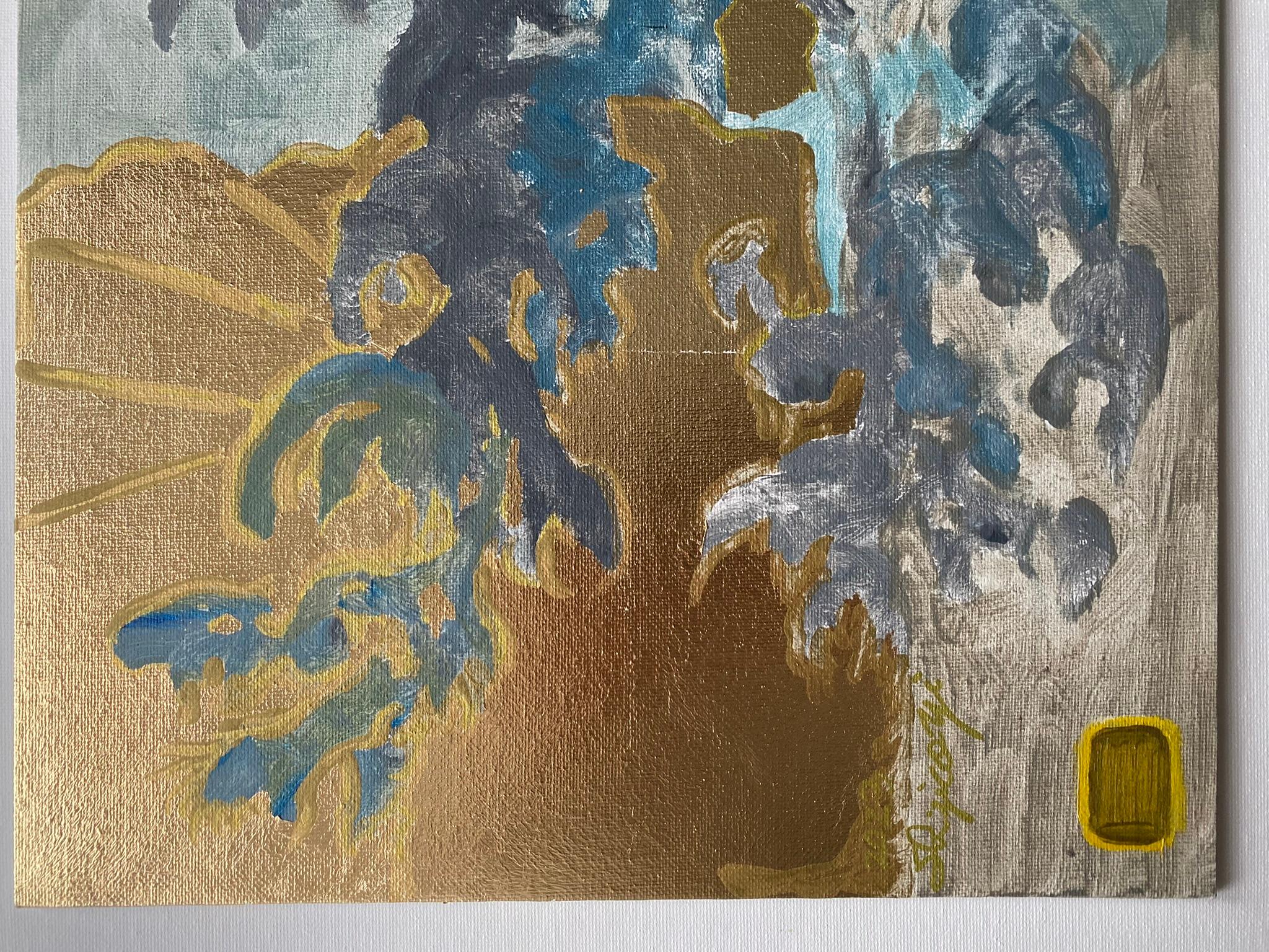 Originale-Primario Blu-Illuminato -Astrazione-Espressione-Foglia d'oro-Artista premiato dal Regno Unito 10