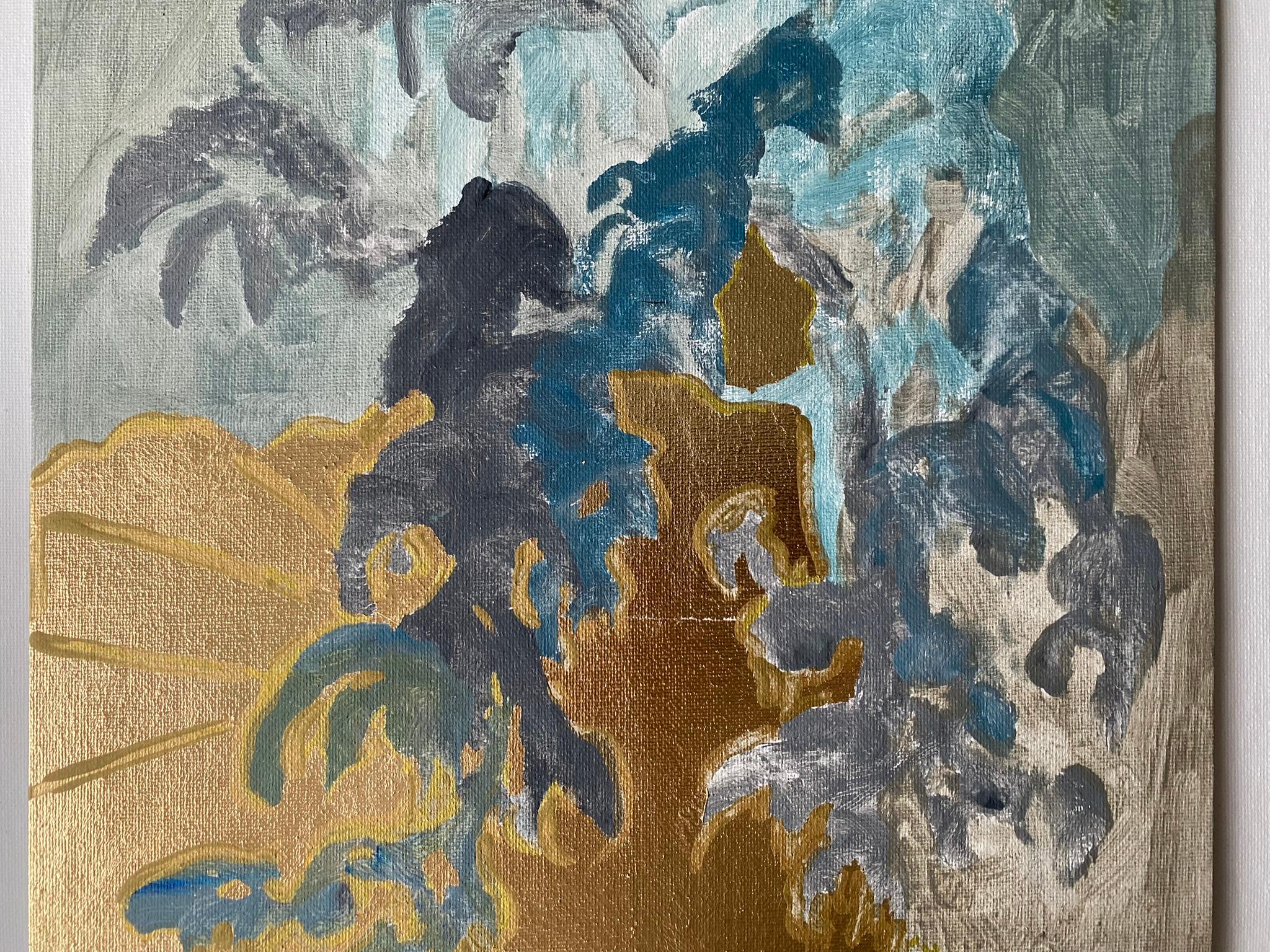 Originale-Primario Blu-Illuminato -Astrazione-Espressione-Foglia d'oro-Artista premiato dal Regno Unito 7
