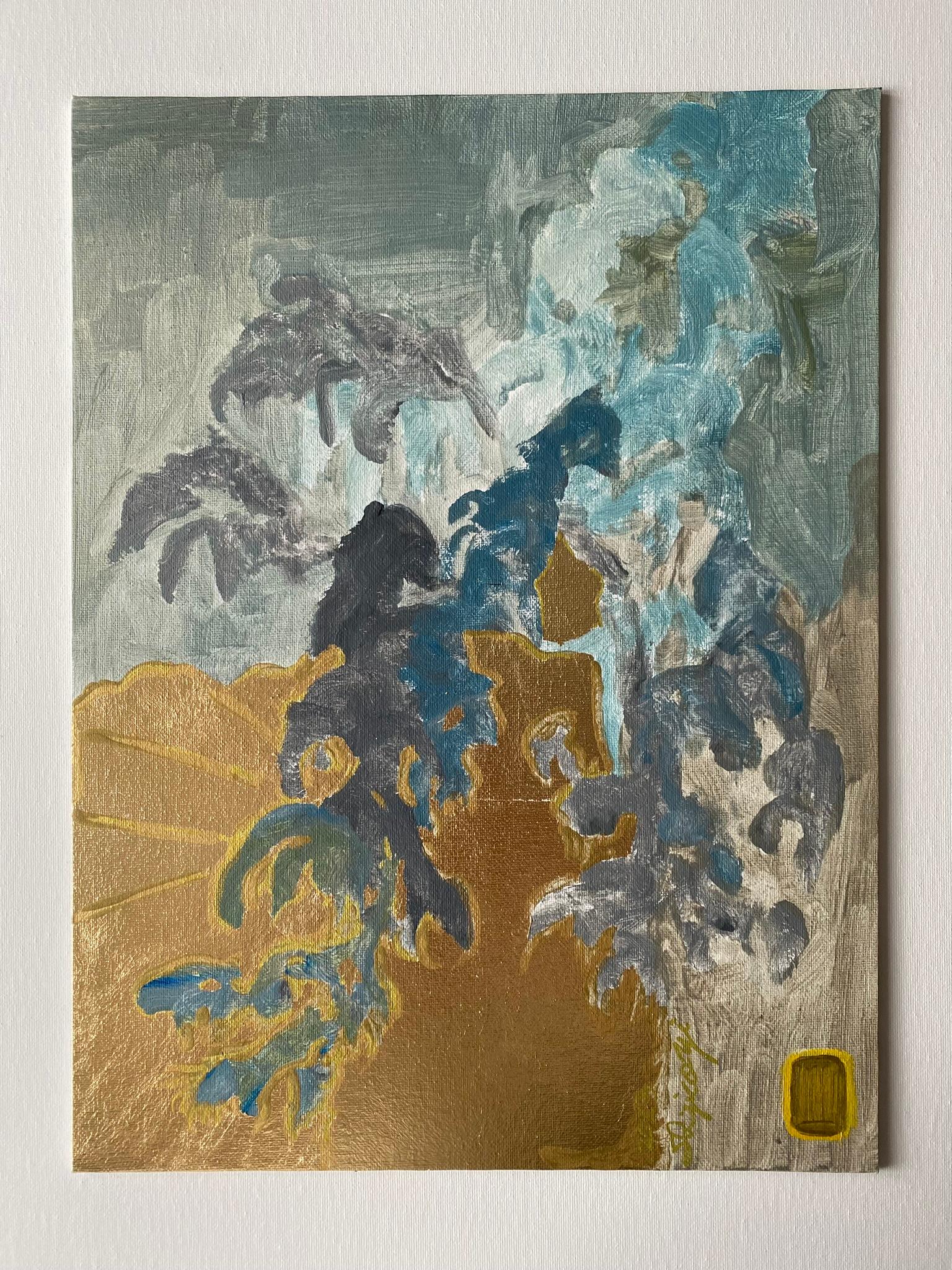 Originale-Primario Blu-Illuminato -Astrazione-Espressione-Foglia d'oro-Artista premiato dal Regno Unito 11