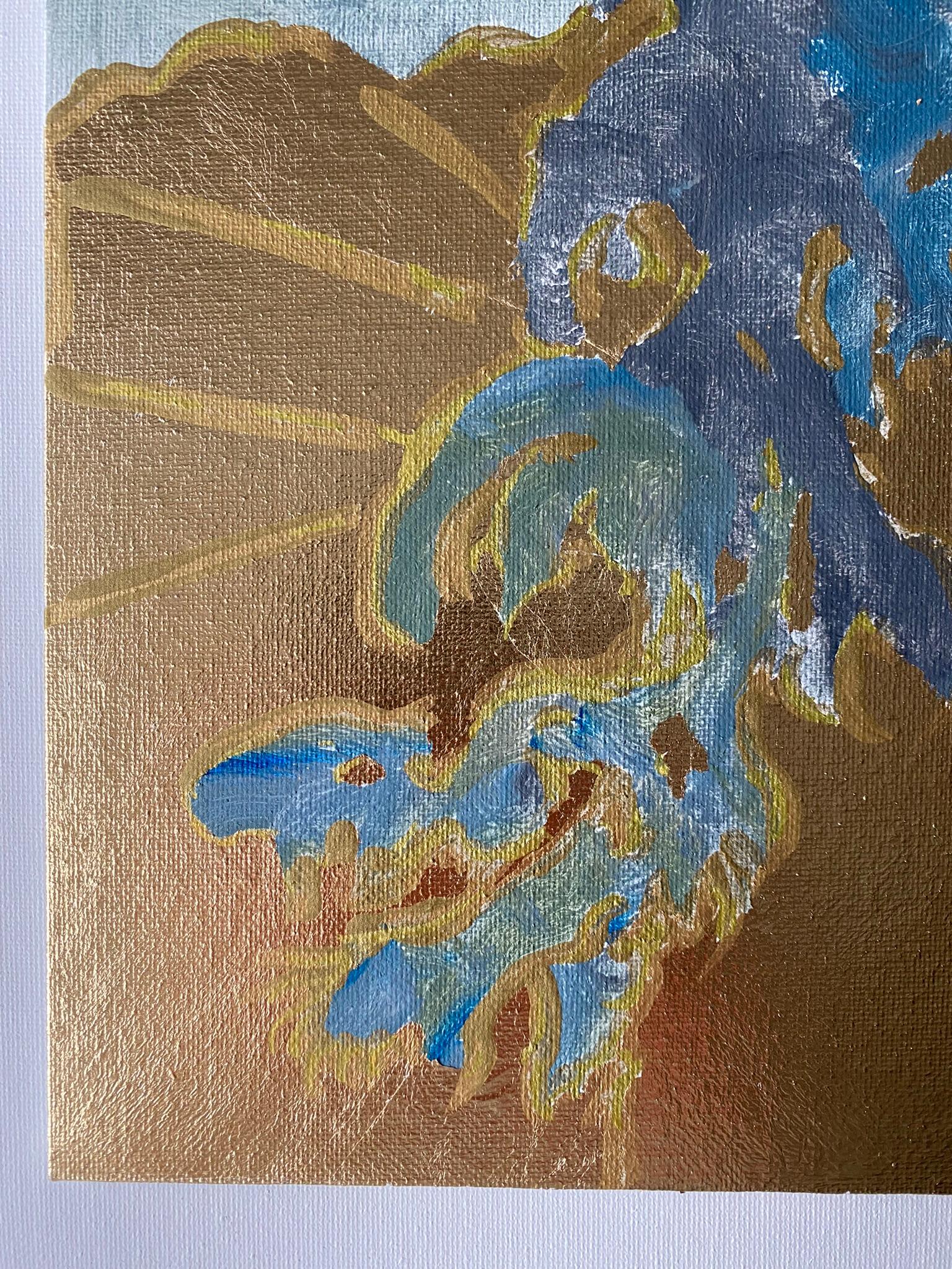 Originale-Primario Blu-Illuminato -Astrazione-Espressione-Foglia d'oro-Artista premiato dal Regno Unito 1