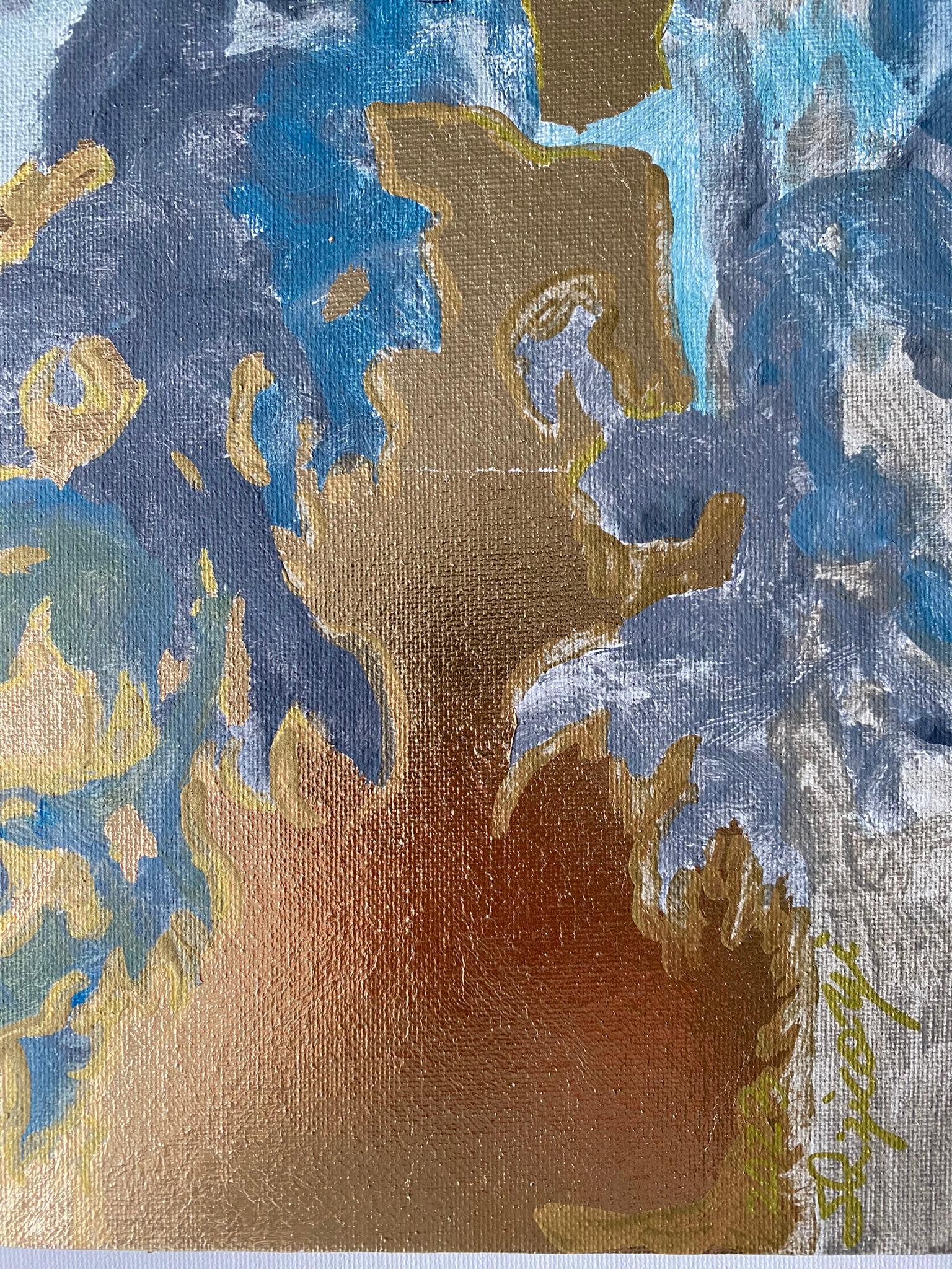 Originale-Primario Blu-Illuminato -Astrazione-Espressione-Foglia d'oro-Artista premiato dal Regno Unito 5