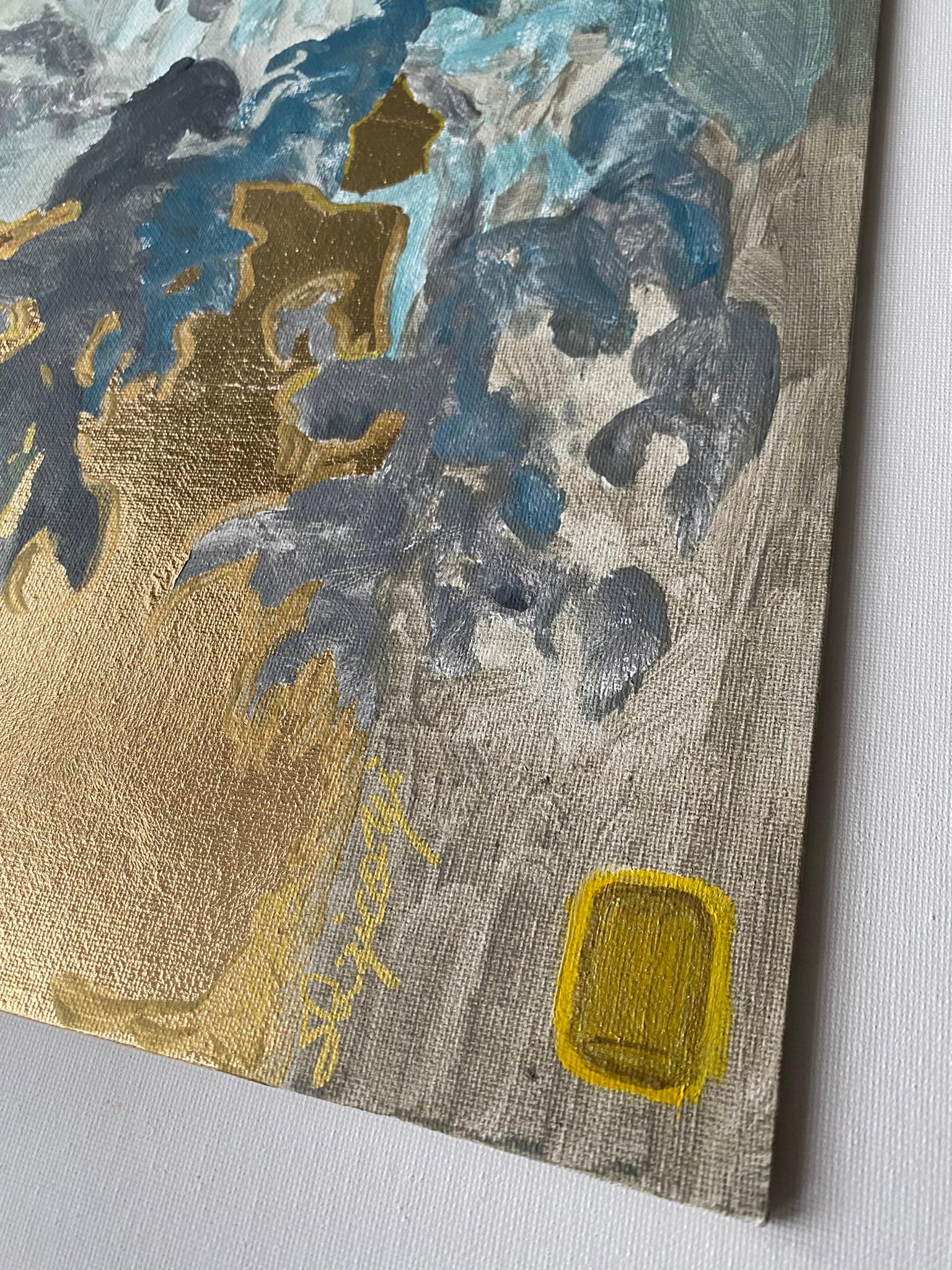 Originale-Primario Blu-Illuminato -Astrazione-Espressione-Foglia d'oro-Artista premiato dal Regno Unito 6