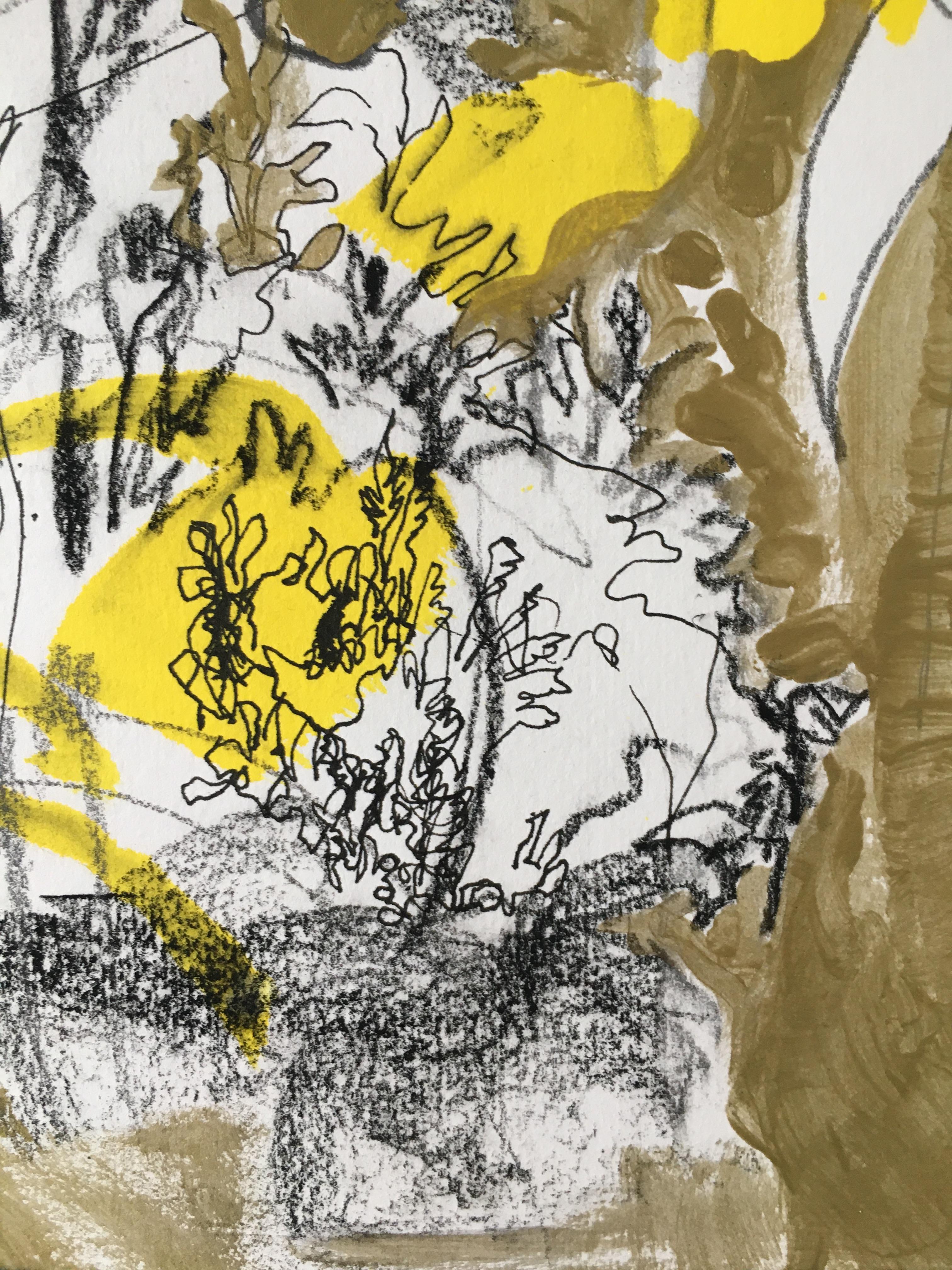 Original-Golden Summer-Sunlit, UK Awarded Artist, Garden, Rose, Heather, Lilies - Expressionnisme abstrait Painting par Shizico Yi