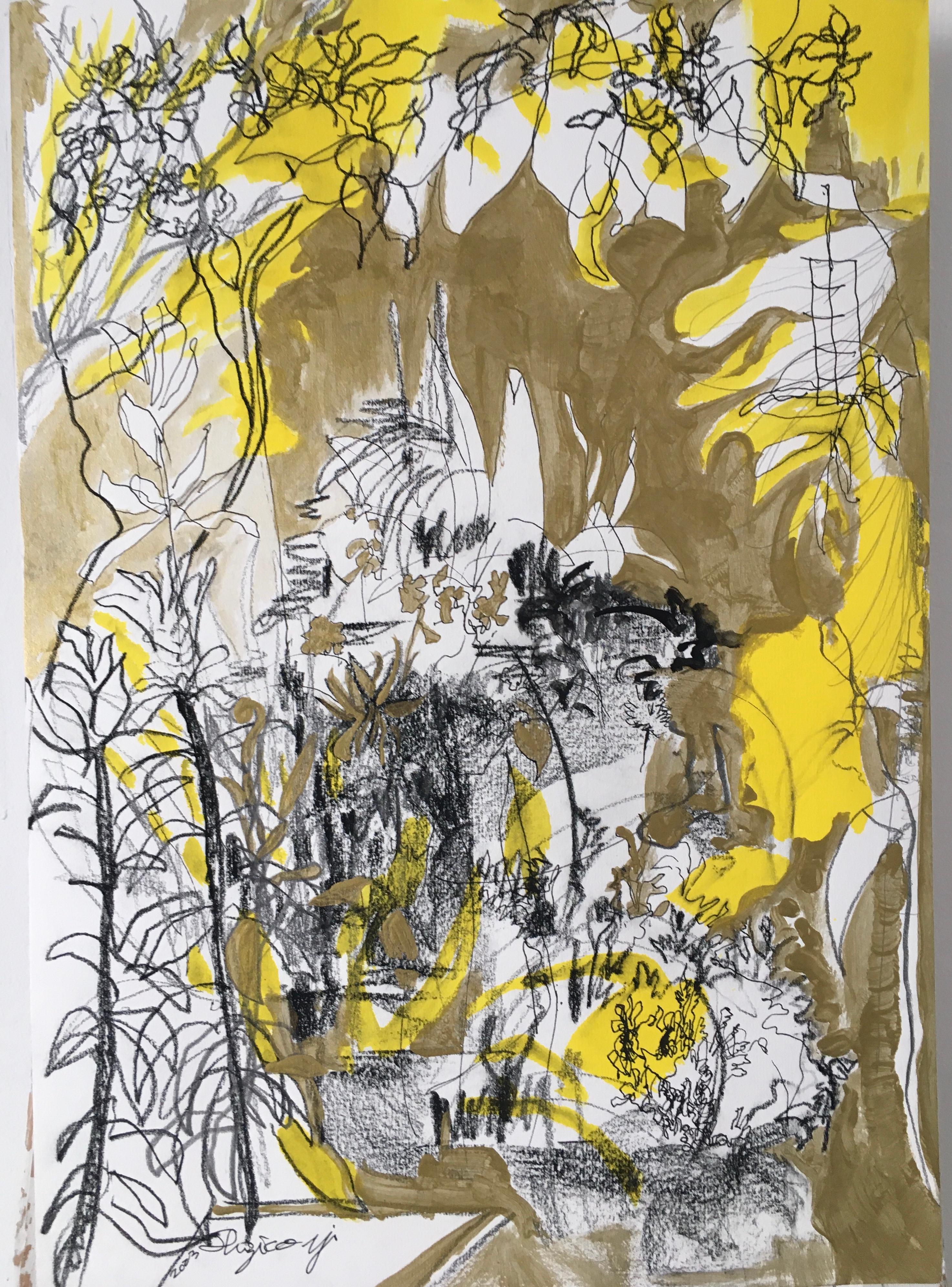 Shizico Yi Abstract Painting - Original-Golden Summer-Sunlit, UK Awarded Artist, Garden, Rose, Heather, Lilies